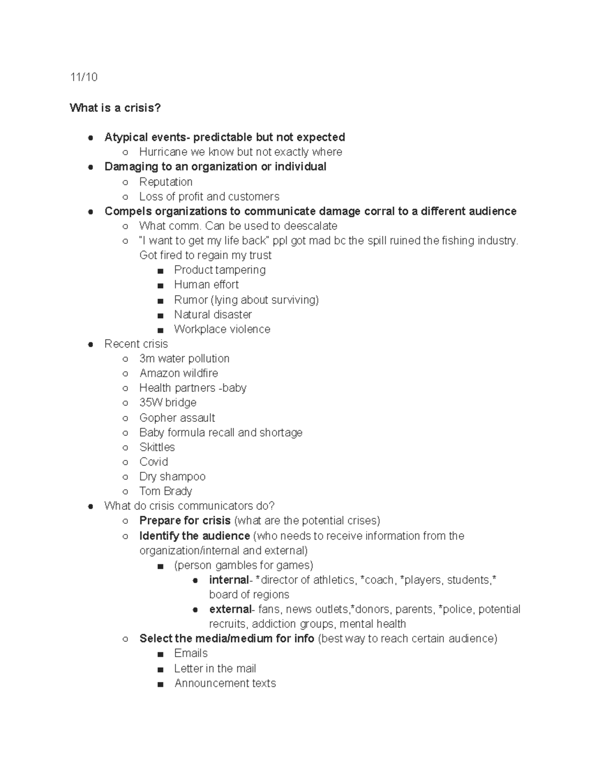 Communication org. Notes - 11/ What is a crisis? Atypical events ...