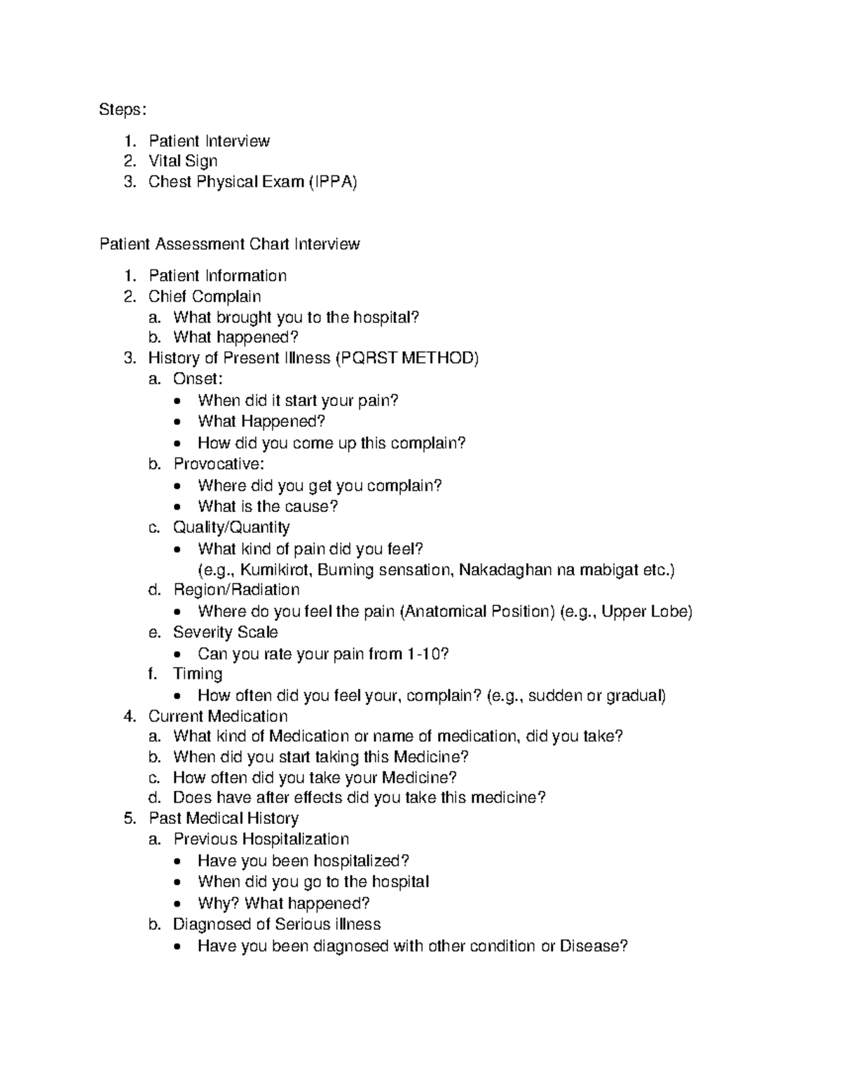 Steps - dasdsadasdasd - Steps: Patient Interview Vital Sign Chest ...