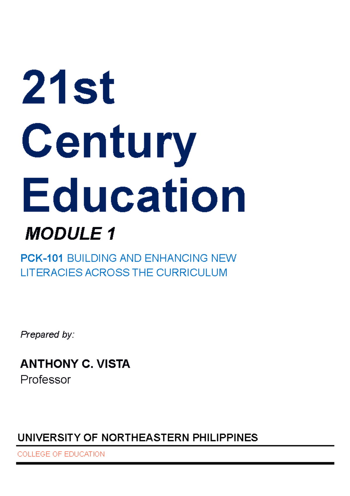PCK 101 Module 1 some information Century Education MODULE 1 PCK