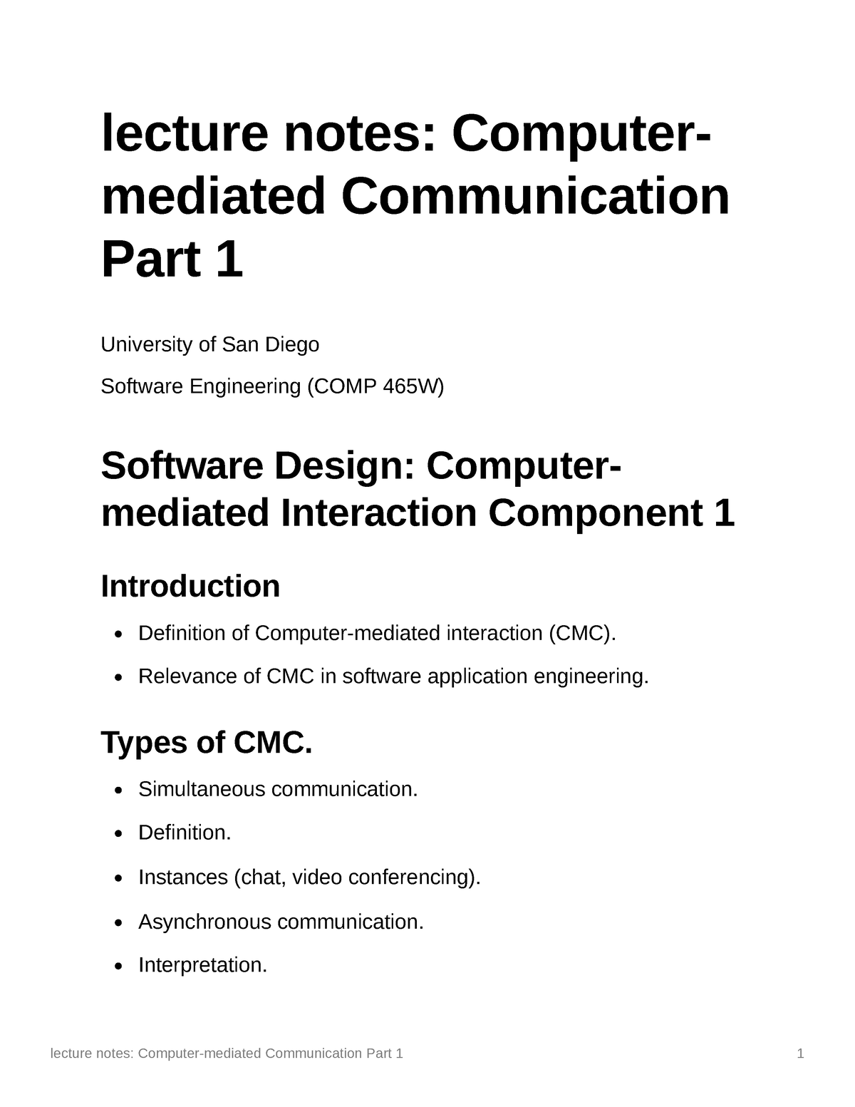 Lecture Notes Computer-mediated Communication Part 1 - Lecture Notes ...