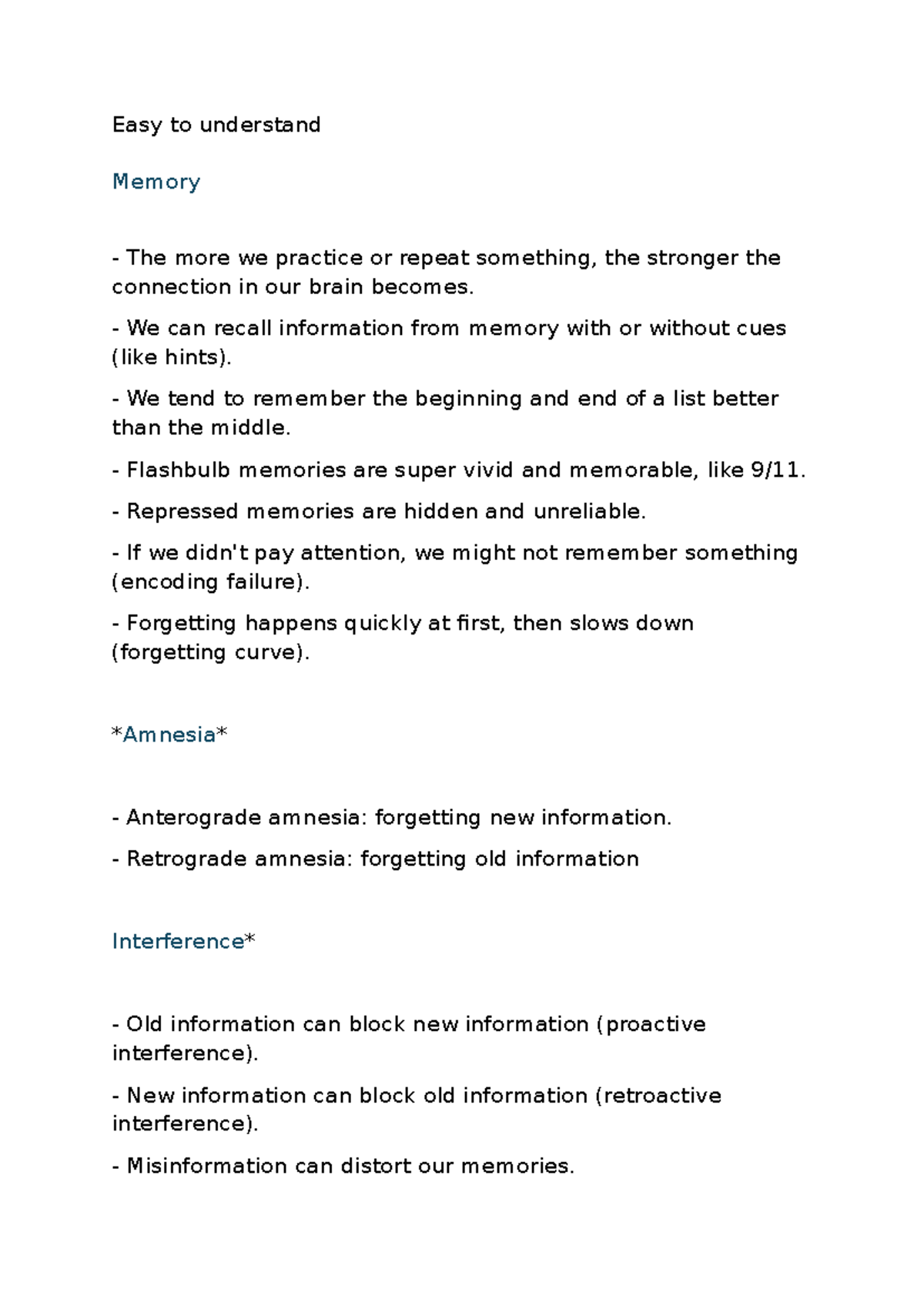 SPVV101 Summary - easy to study - Easy to understand Memory The more we ...