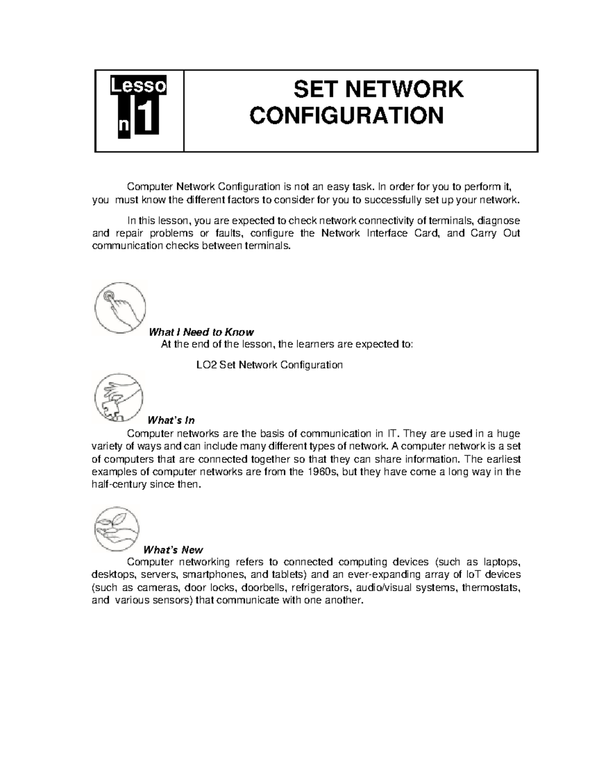 SET UP Network Configuration 2 - Lesso n 1 SET NETWORK CONFIGURATION ...