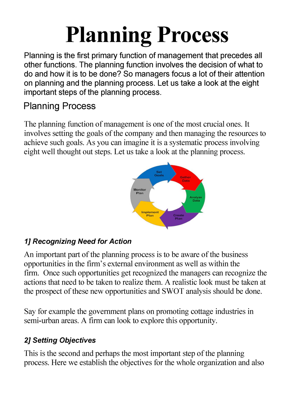 Planing Process 1 - Lecture Notes 7 - Planning Process Planning Is The ...