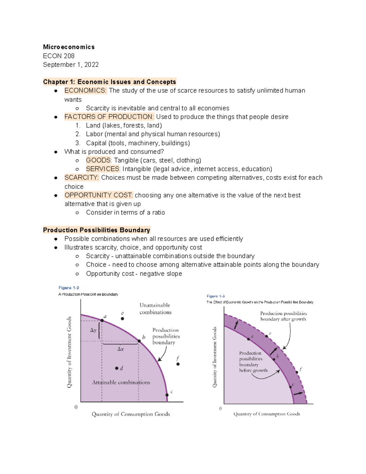 Chapter 1 Economic Issues and Concepts - Microeconomics ECON 208 ...