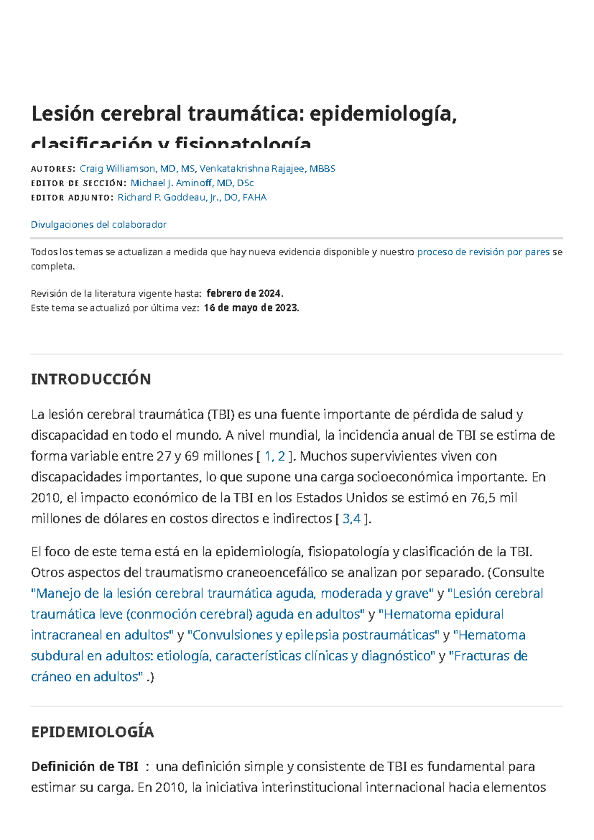 Lesión Cerebral Traumática Epidemiología Clasif… Lesión Cerebral