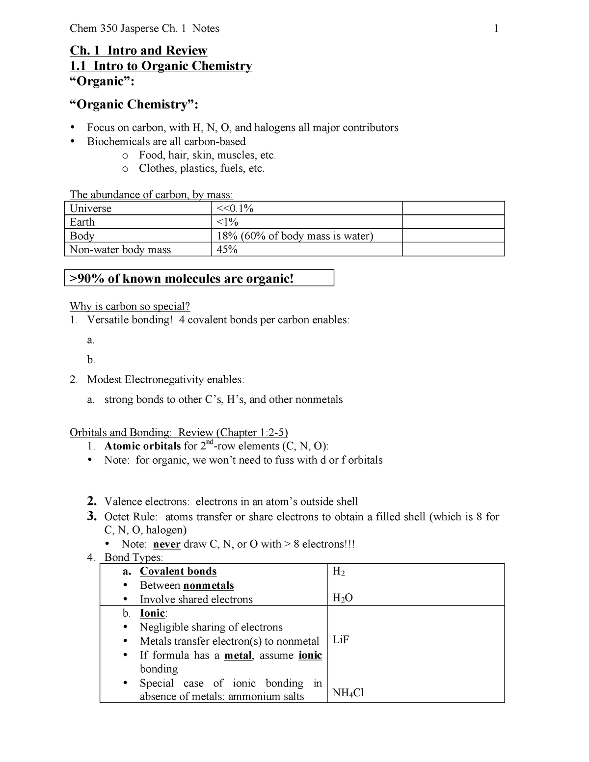 Classbook-Chem350-online - Ch. 1 Intro and Review 1 Intro to Organic ...