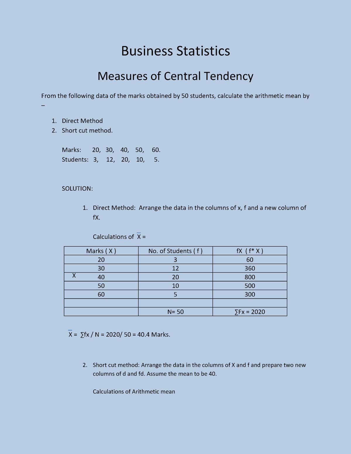 Business Statistics - Business Statistics Measures Of Central Tendency ...