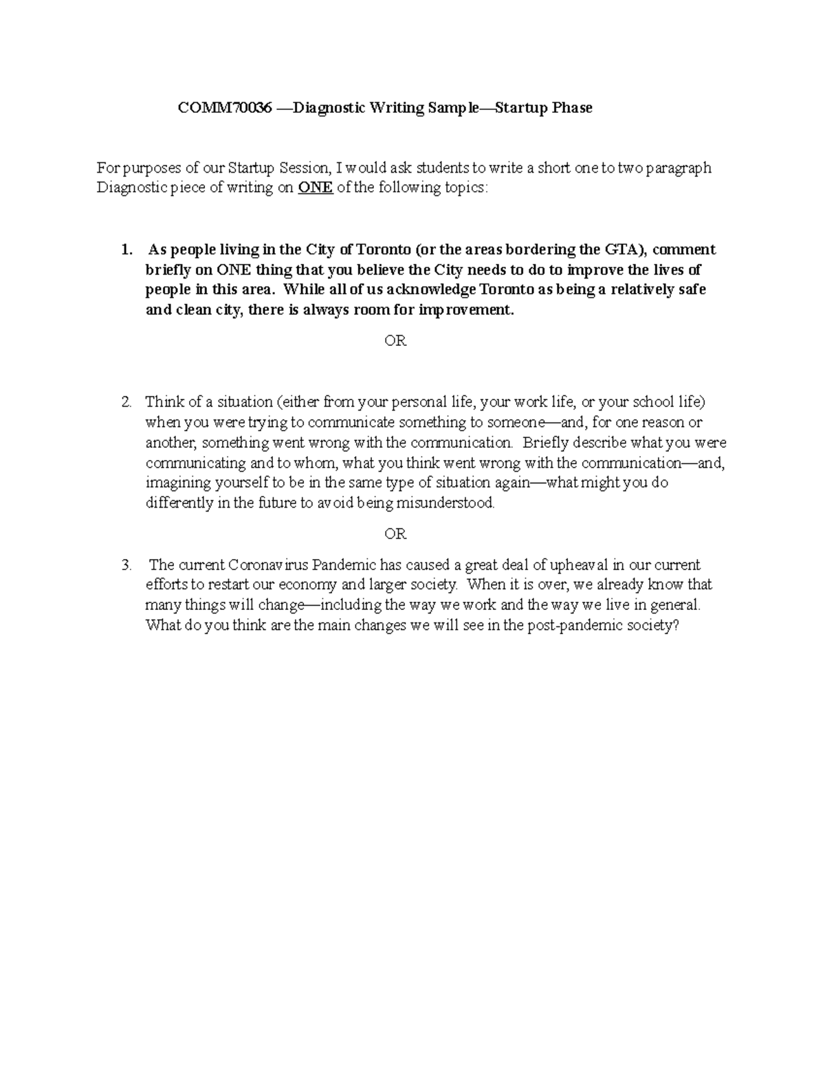 COMM1007 diagnostic - COMM70036 —Diagnostic Writing Sample—Startup ...