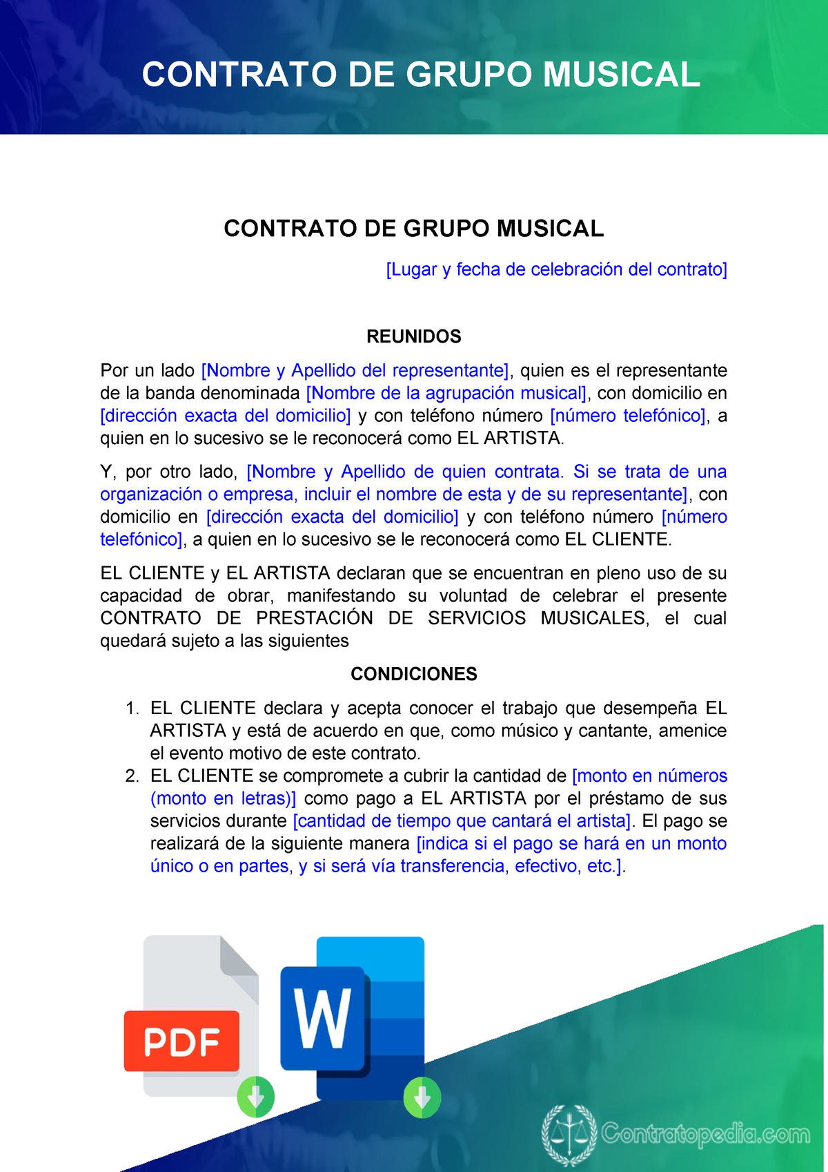 Contrato De Grupo Musical Contrato De Grupo Musical Contrato De Grupo Musical Lugar Y Fecha 9808