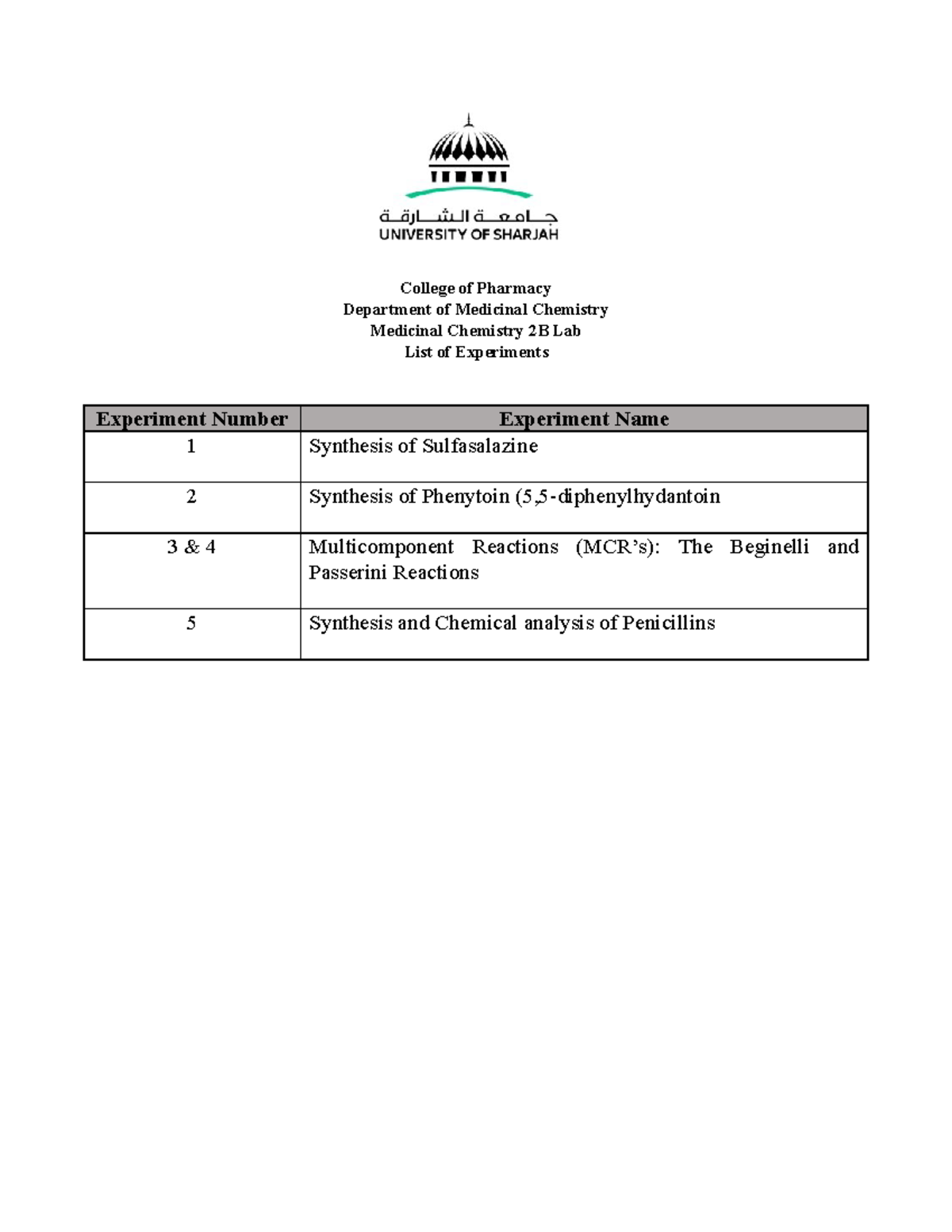 Lab Manual MC2B Spring 2223 College of Pharmacy Department of
