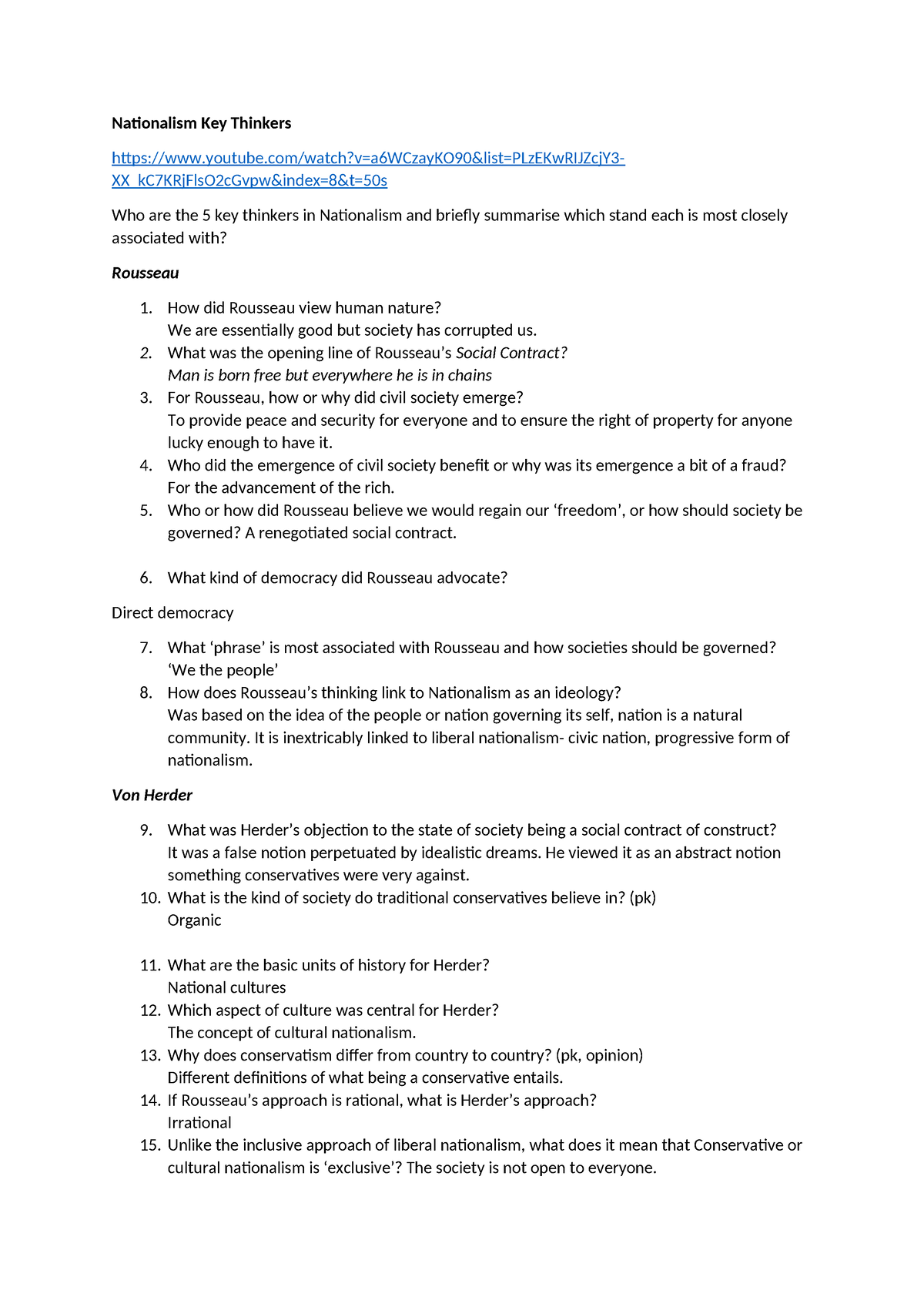 Key Thinkers Nationalism worksheet - Nationalism Key Thinkers - Studocu