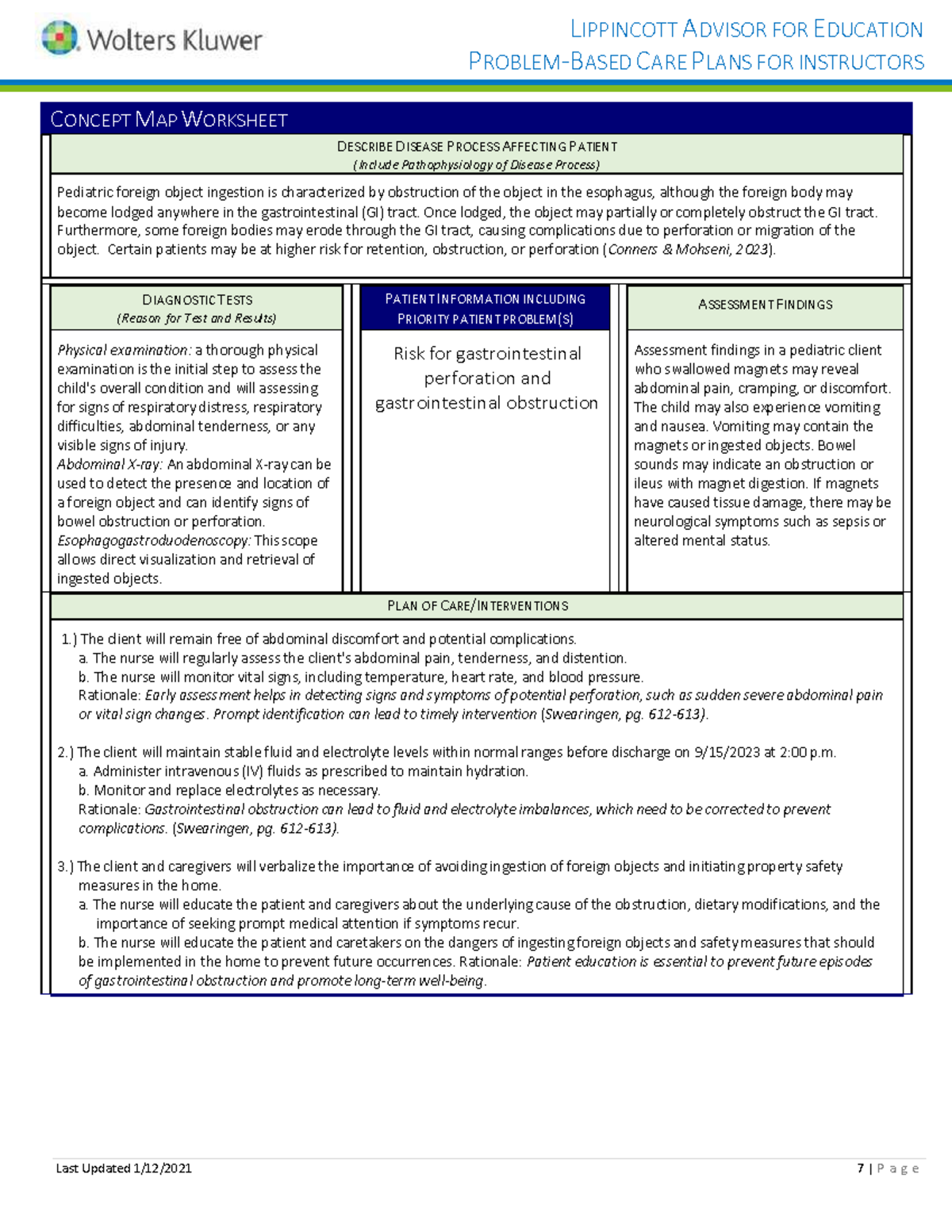 Chelsea Hebert - Pediatric Concept Map, Nurses Notes, and Self ...