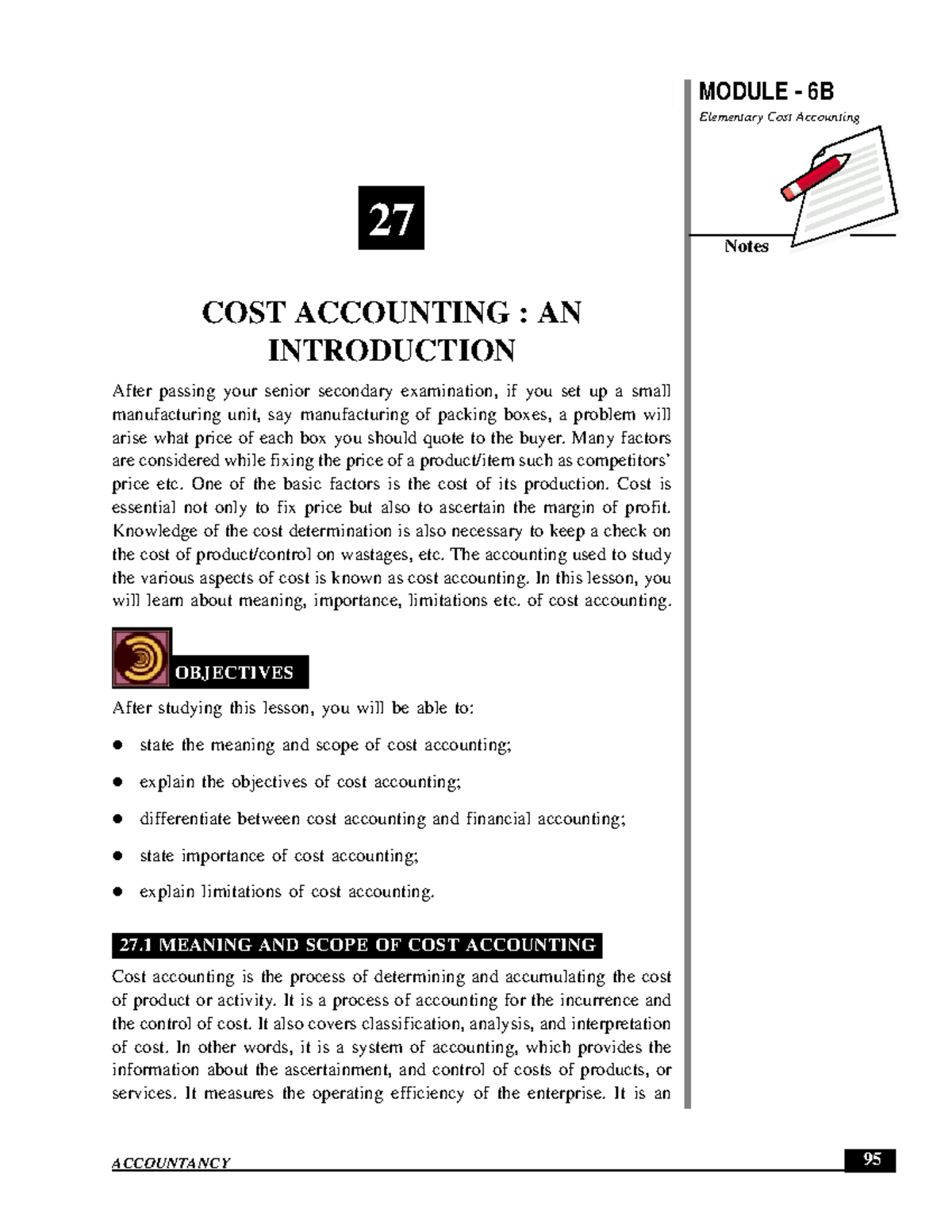 Cost-accounting - Lecture notes 1 - MODULE - 6B Elementary Cost ...