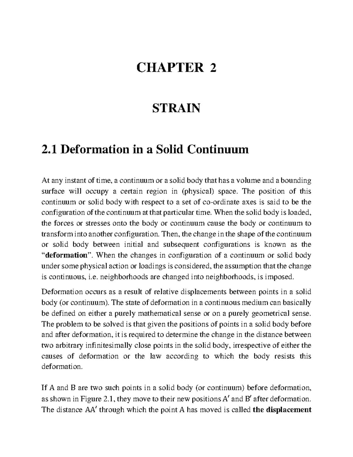 Ch2 - strain - CHAPTER 2 STRAIN 2 Deformation in a Solid Continuum At ...