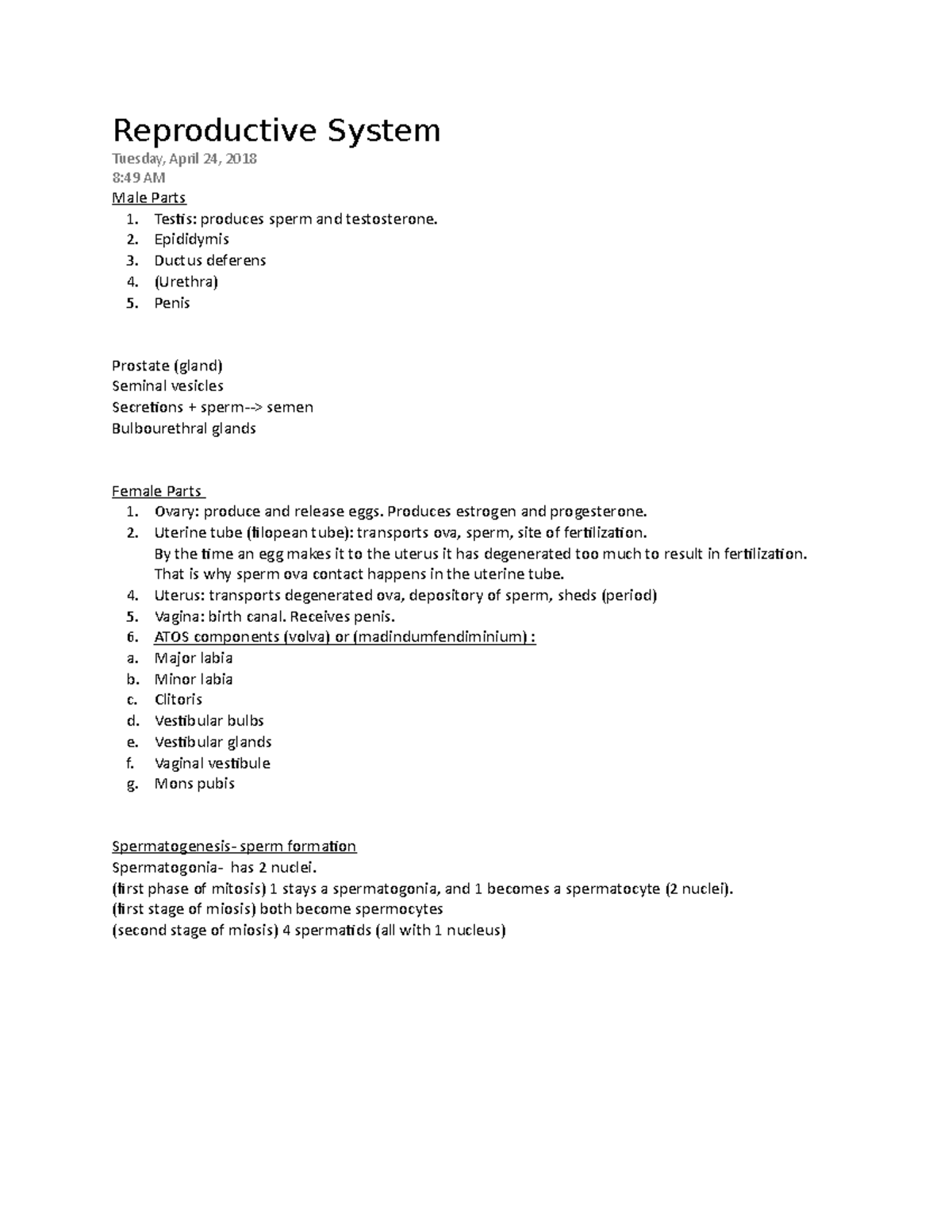 Reproductive Chapter 16 Reproductive System Tuesday April 24 2018 8