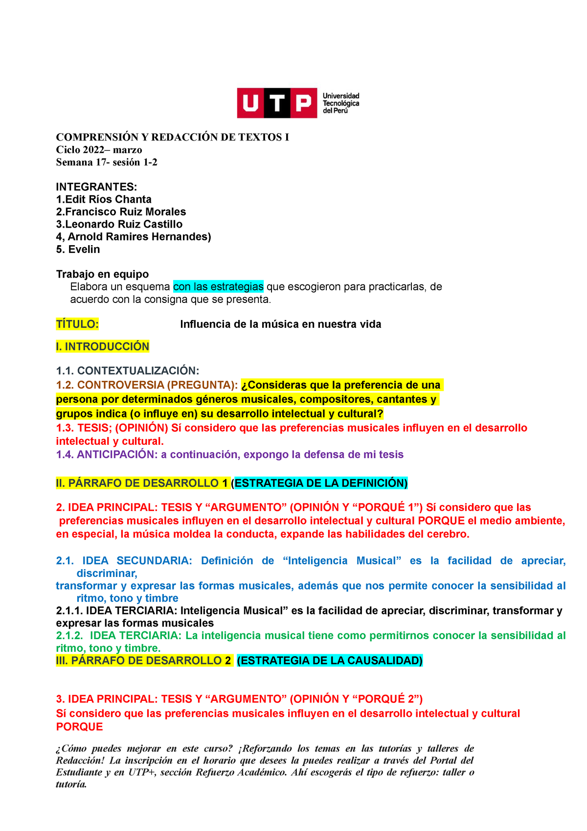 UTP S s s Comprensión Y Redacción Material de Actividades Marzo Esquema para