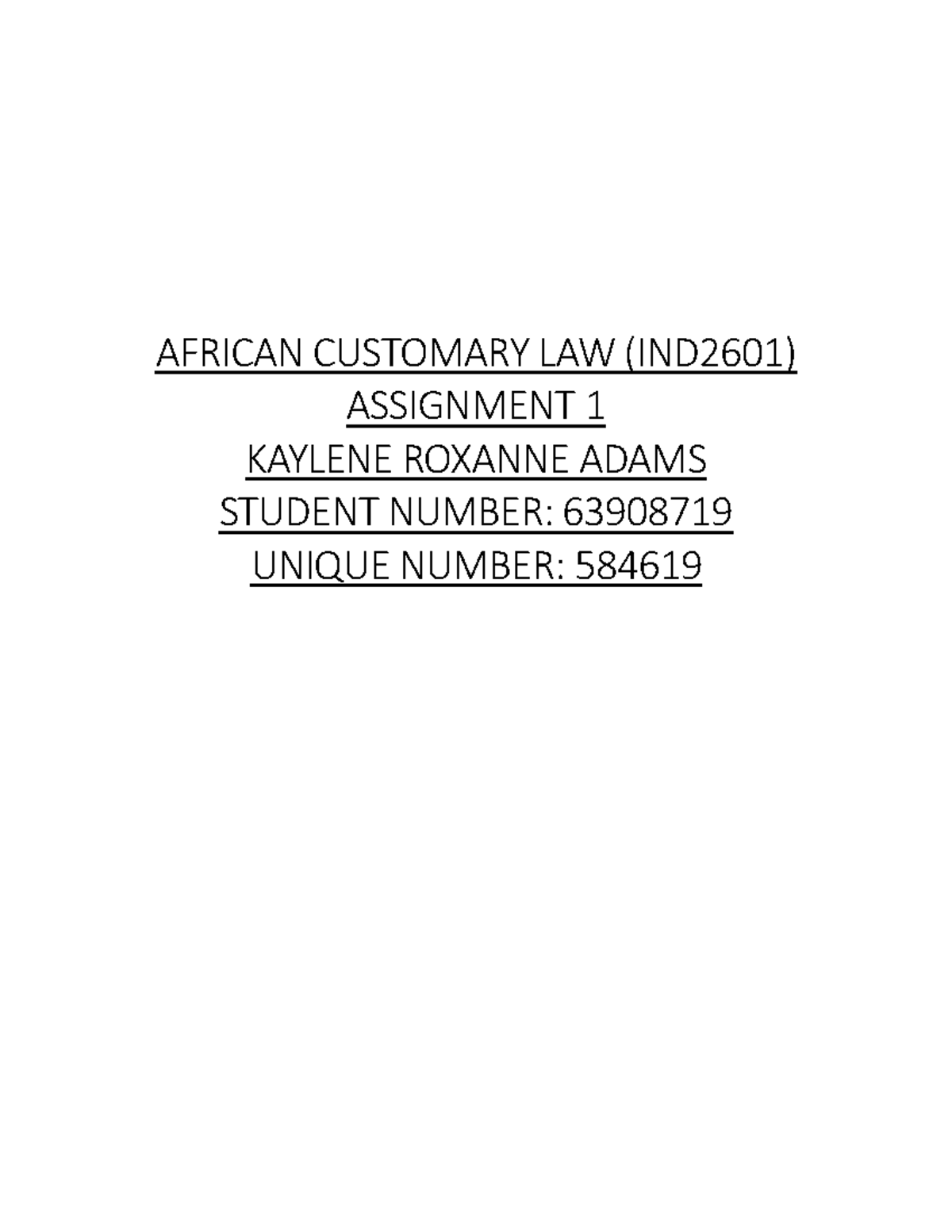 63908719 IND2601 01 MARK080100 - AFRICAN CUSTOMARY LAW (IND2601 ...