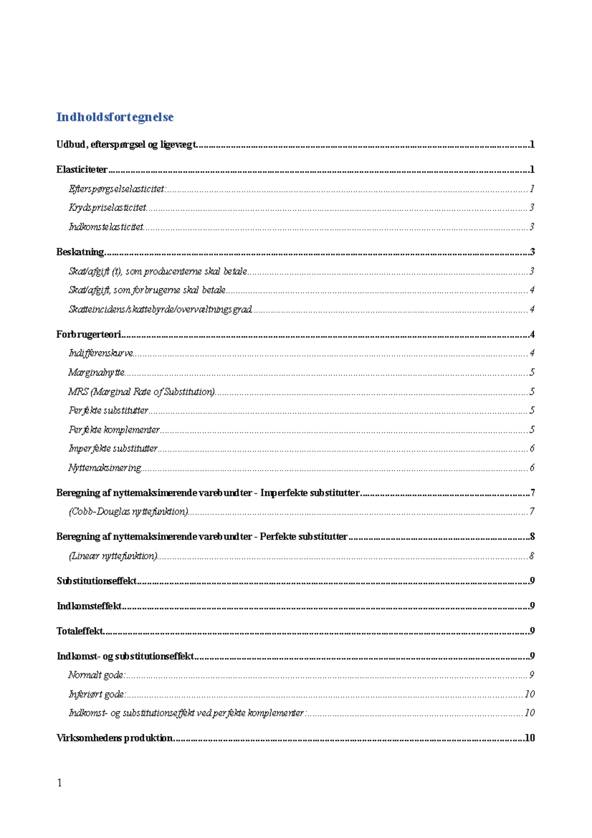 Formler-mikroøkonomi - Indholdsfortegnelse Udbud, Efterspørgsel Og ...