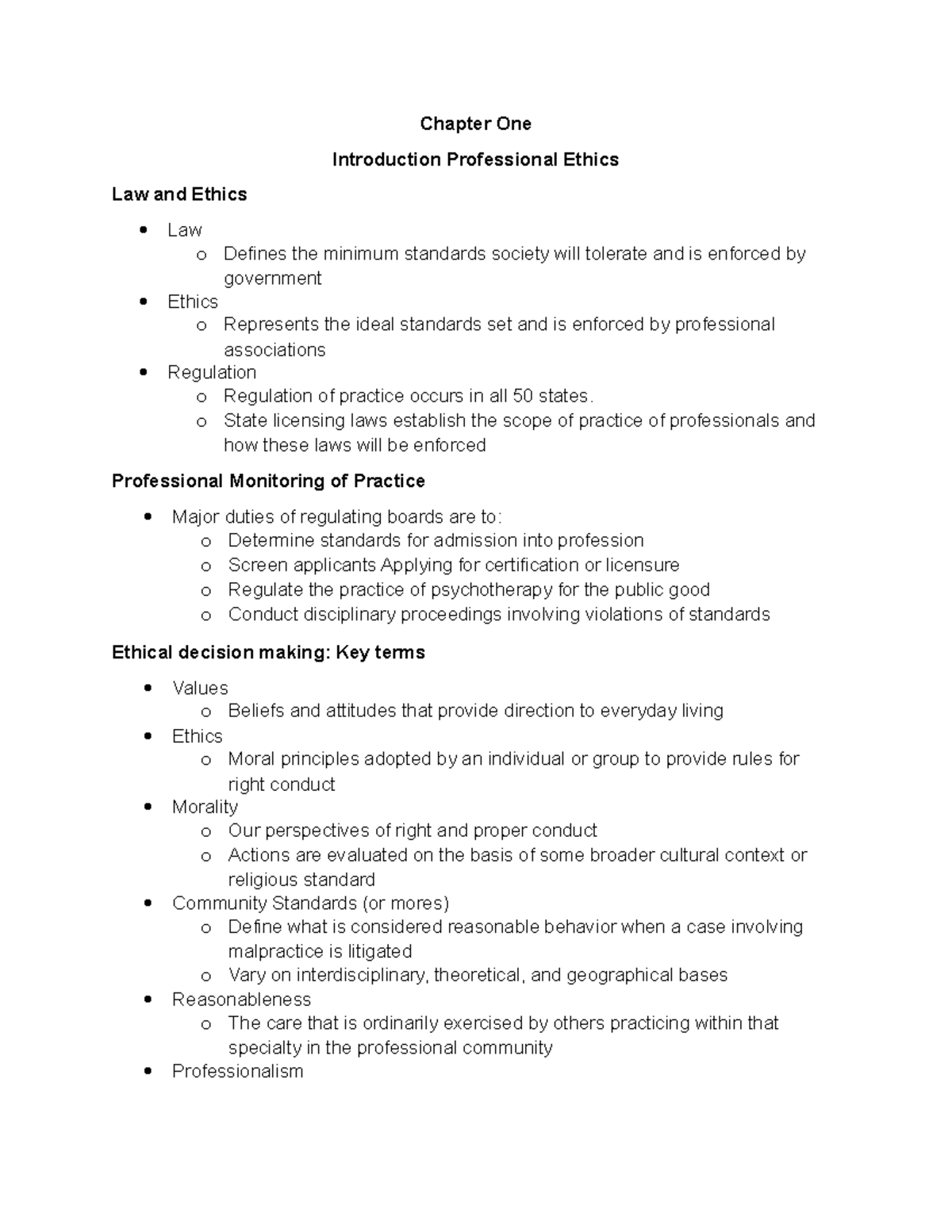 Chapter One - Introduction to Professional Ethics - Chapter One ...