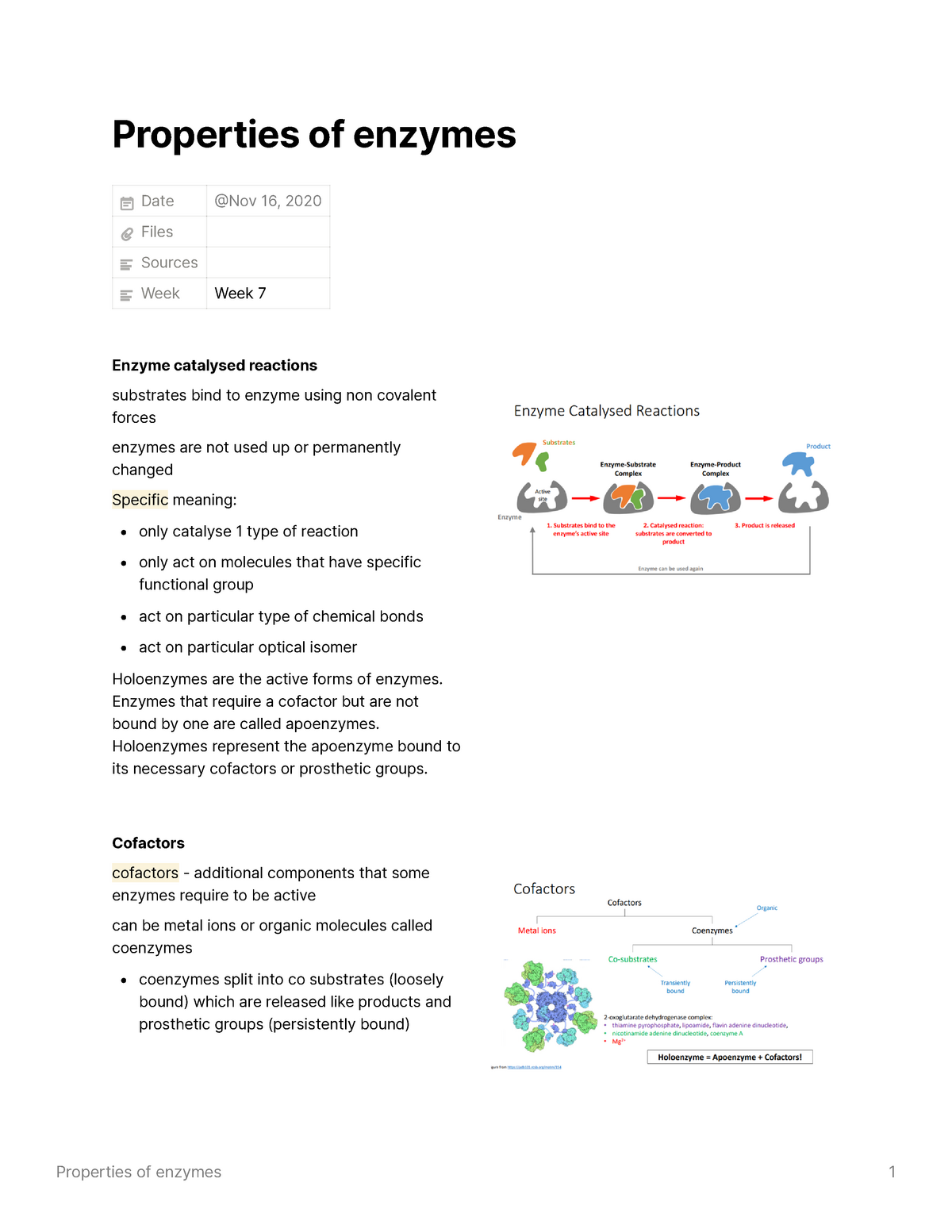 Properties of enzymes Lecture notes 12 Properties of enzymes Date