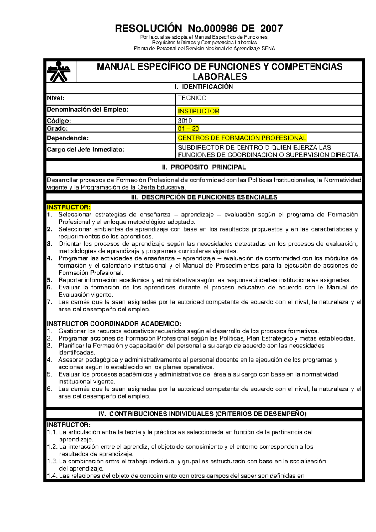 Manual Funciones Instructor Sena Por La Cual Se Adopta El Manual 
