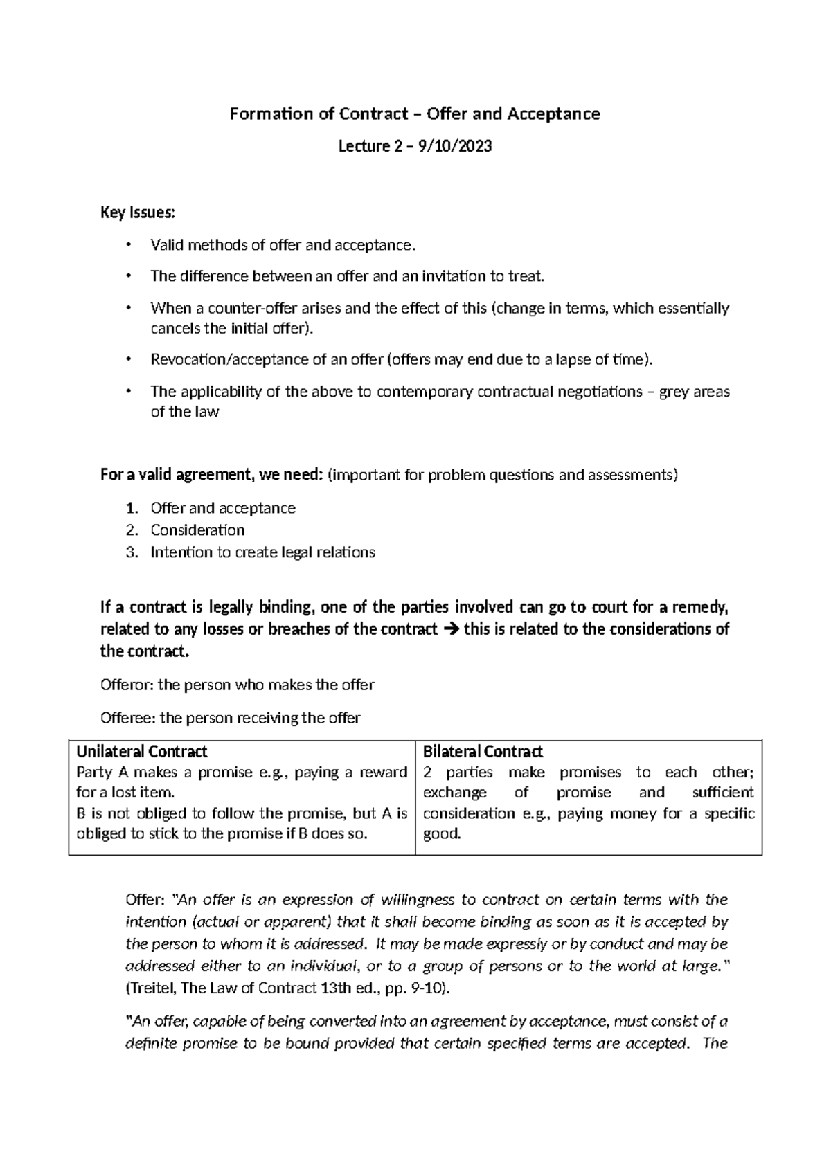Formation of Contract - The difference between an offer and an ...