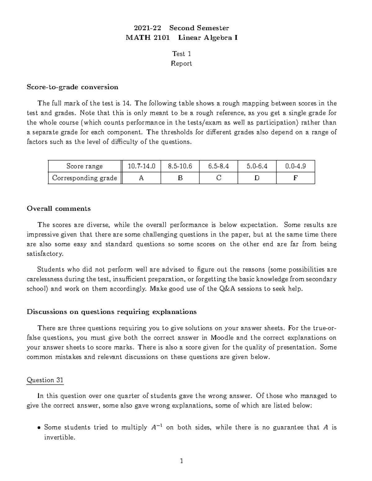 21B-2101-test1-report - 2021-22 Second Semester MATH 2101 Linear ...