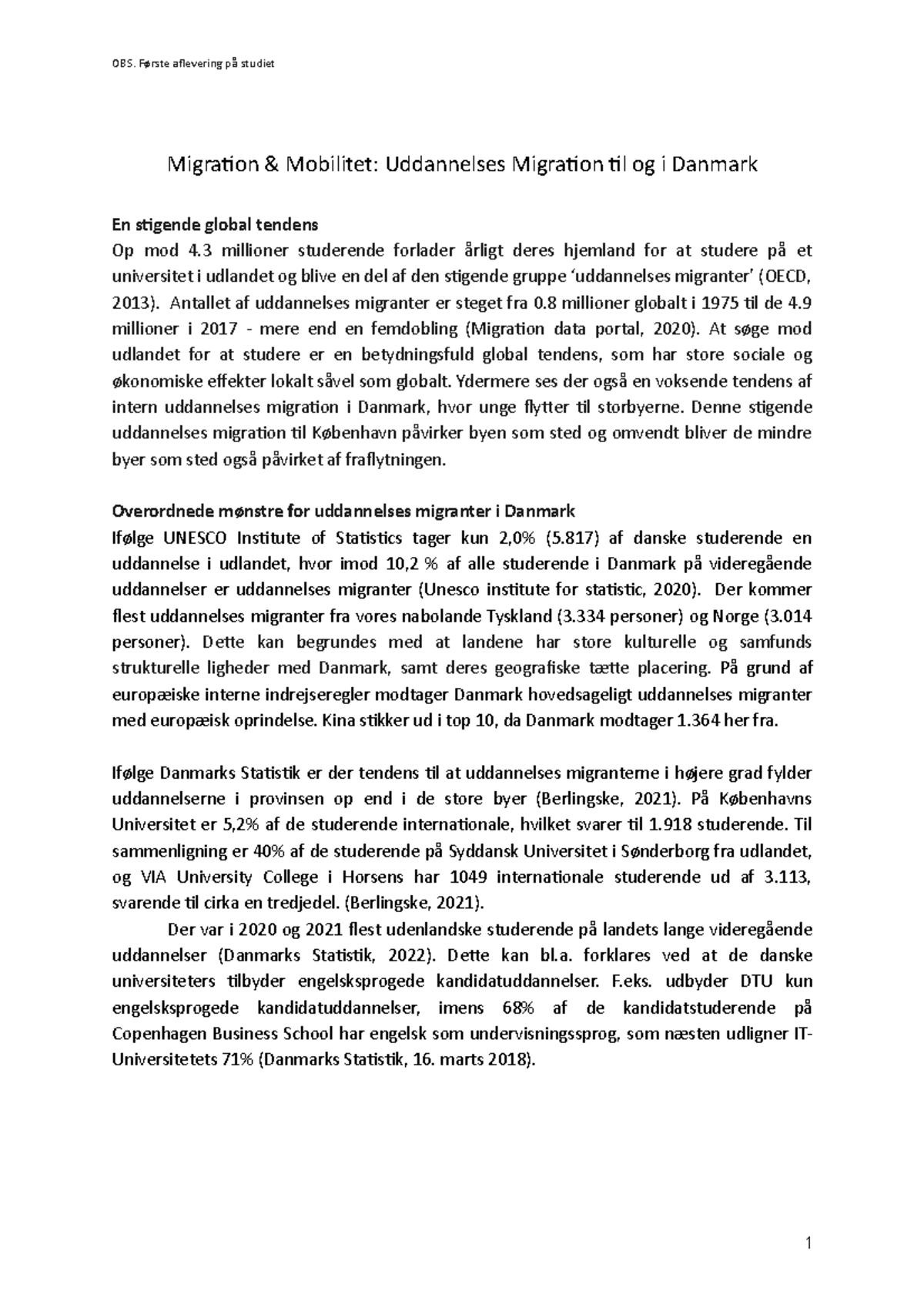 KG 1 migration og mobilitet Migration & Mobilitet Uddannelses