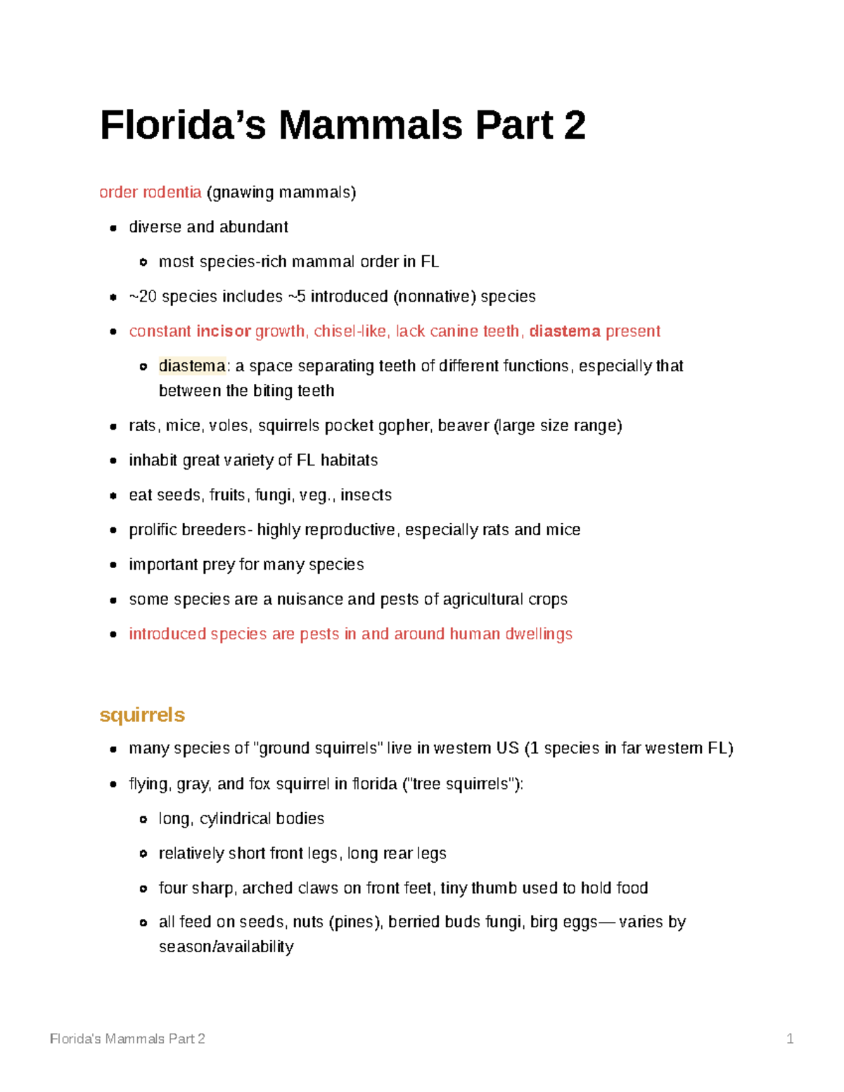 WIS3042 Mammals 1 - Monday, January 23, Spring 2023. Rodents: squirrels