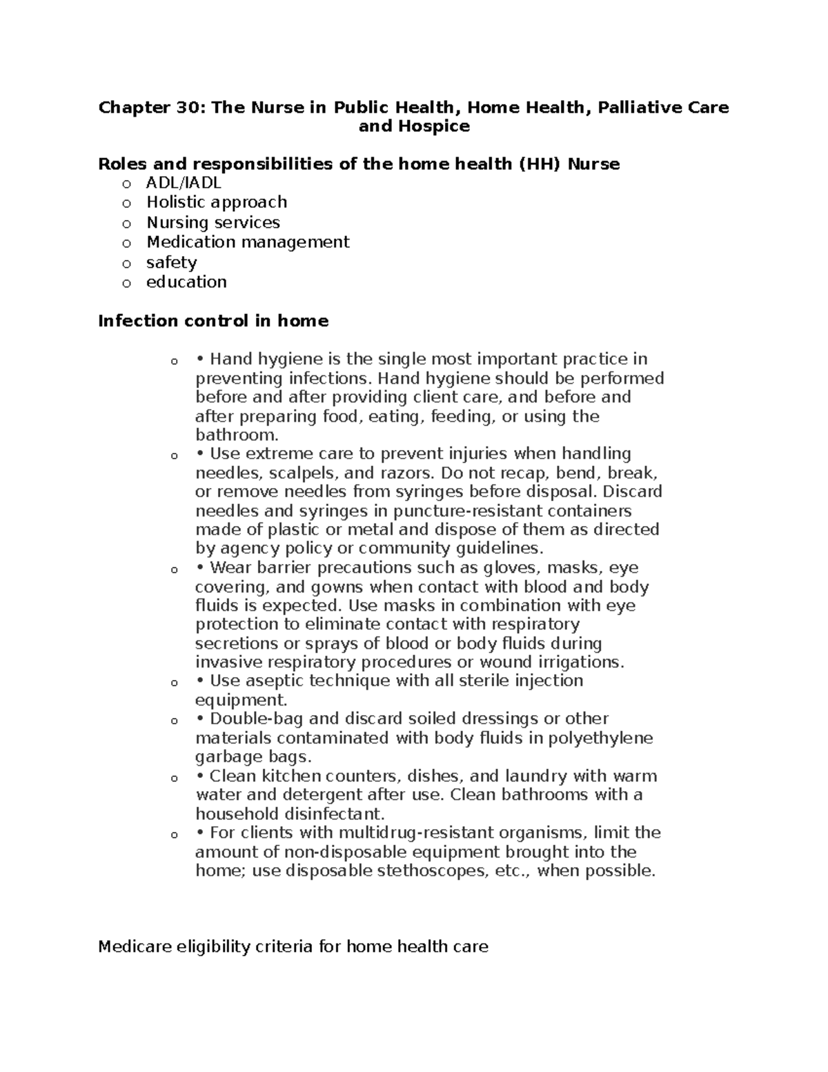 Ch 30 Public Health, Home Health, Palliative Care and Hospice