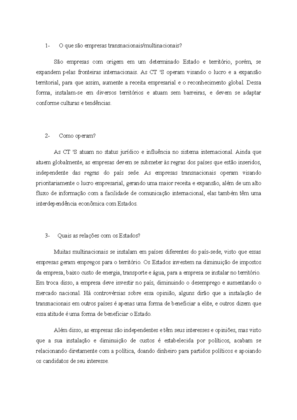 Empresas Transnacionais - 1- O que são empresas transnacionais ...