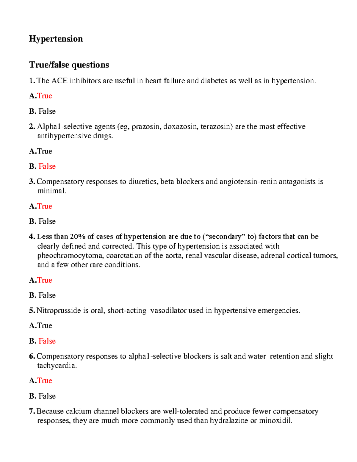 Pharma 2 midterm - eefergg - Hypertension True/false questions 1. The ...