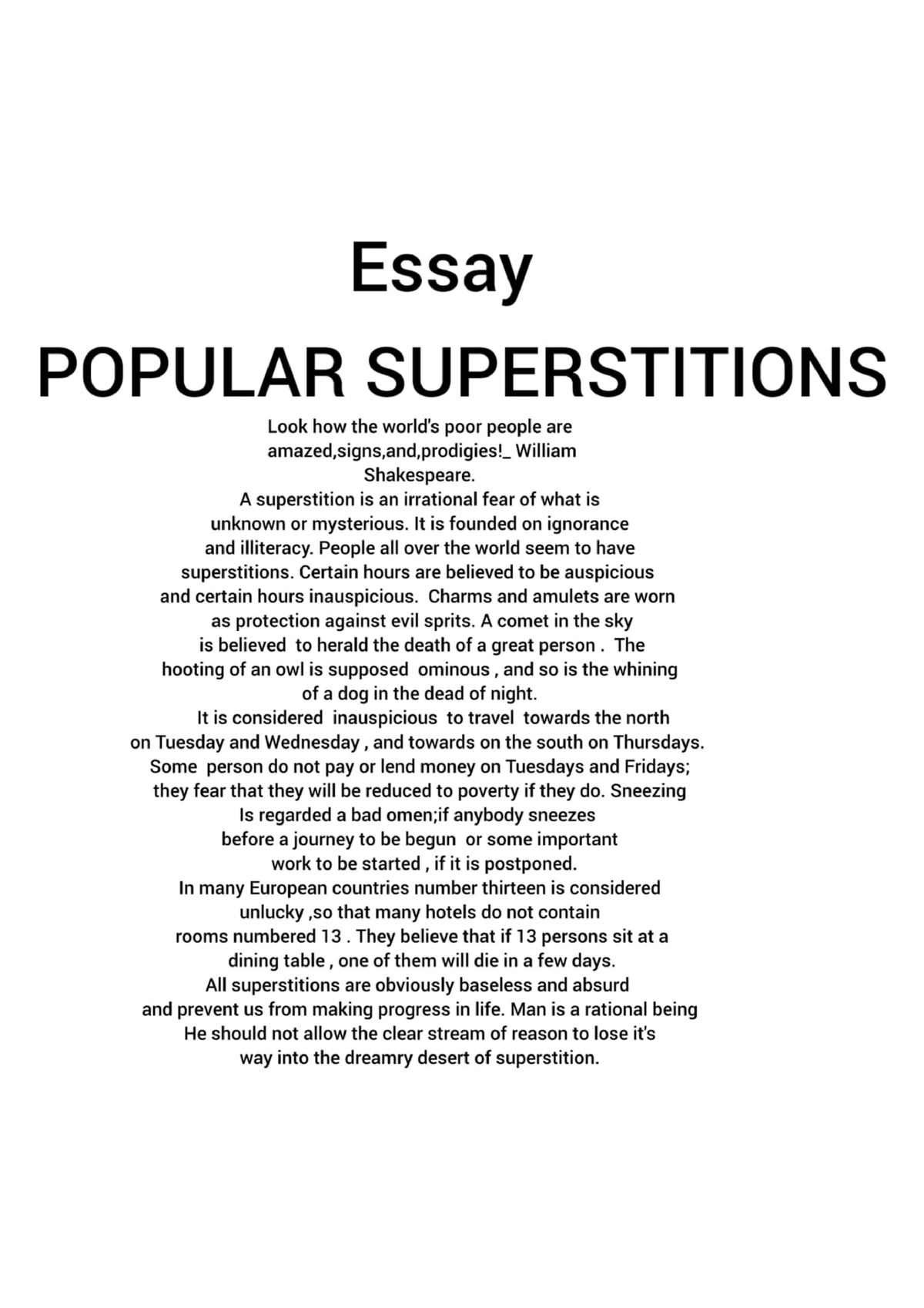 popular superstitions essay