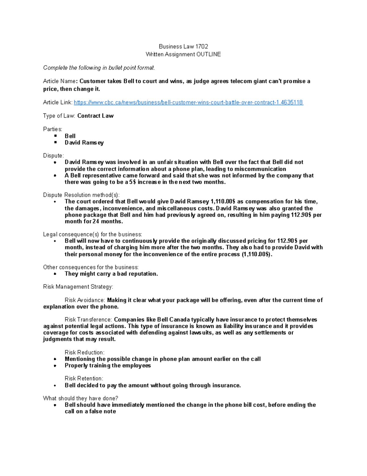Business Law 1702 Outline - Eliana Gauthier - Business Law 1702 Written ...