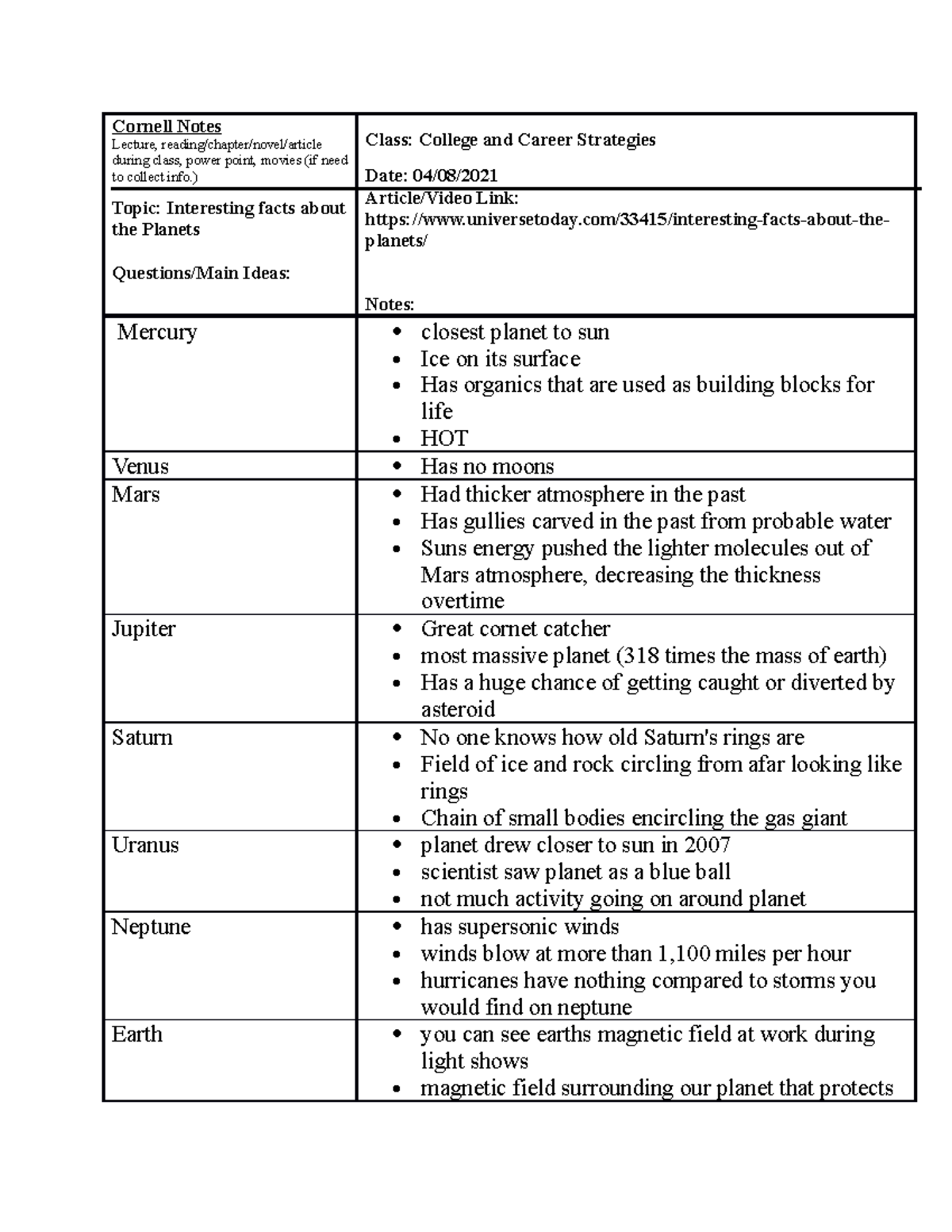 Cornell note taking example - Cornell Notes Lecture, reading/chapter ...