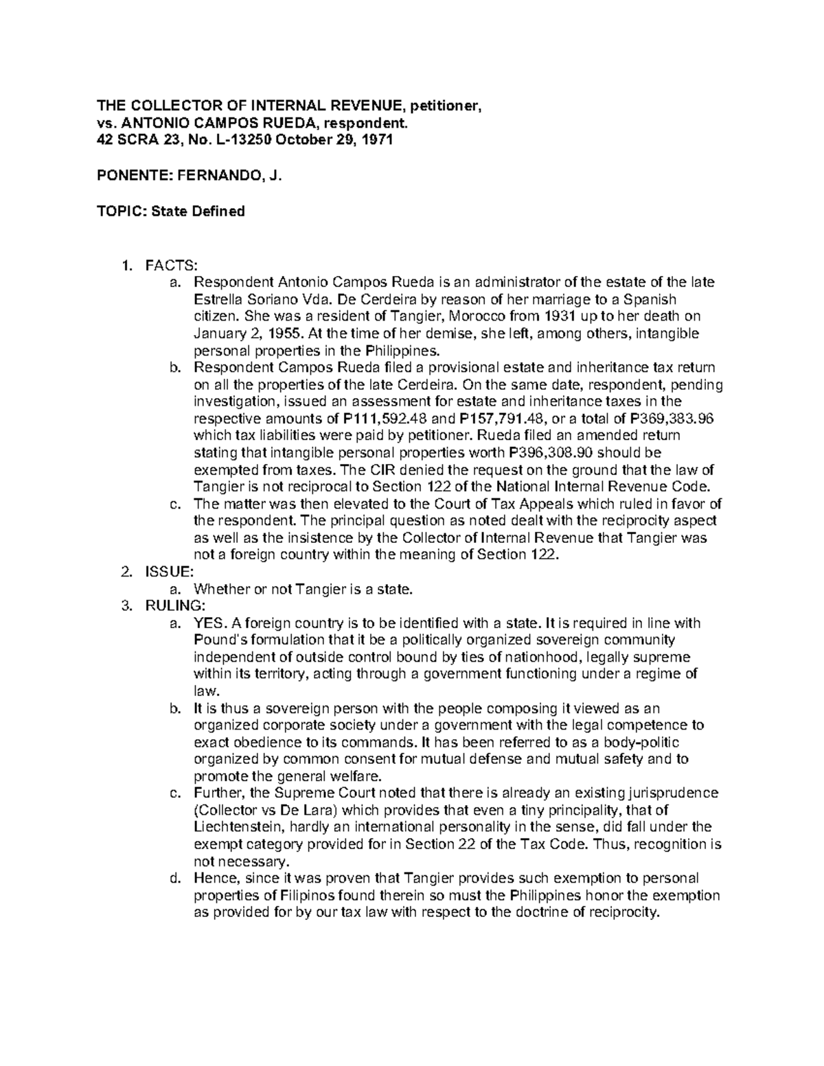 The Collector of Internal Revenue V. Antonio Campos Rueda - THE ...