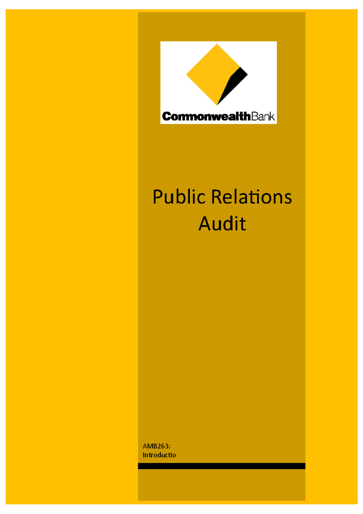 AMB263 - Assessment 1 - AMB263: Introductio Public Relations Audit ...