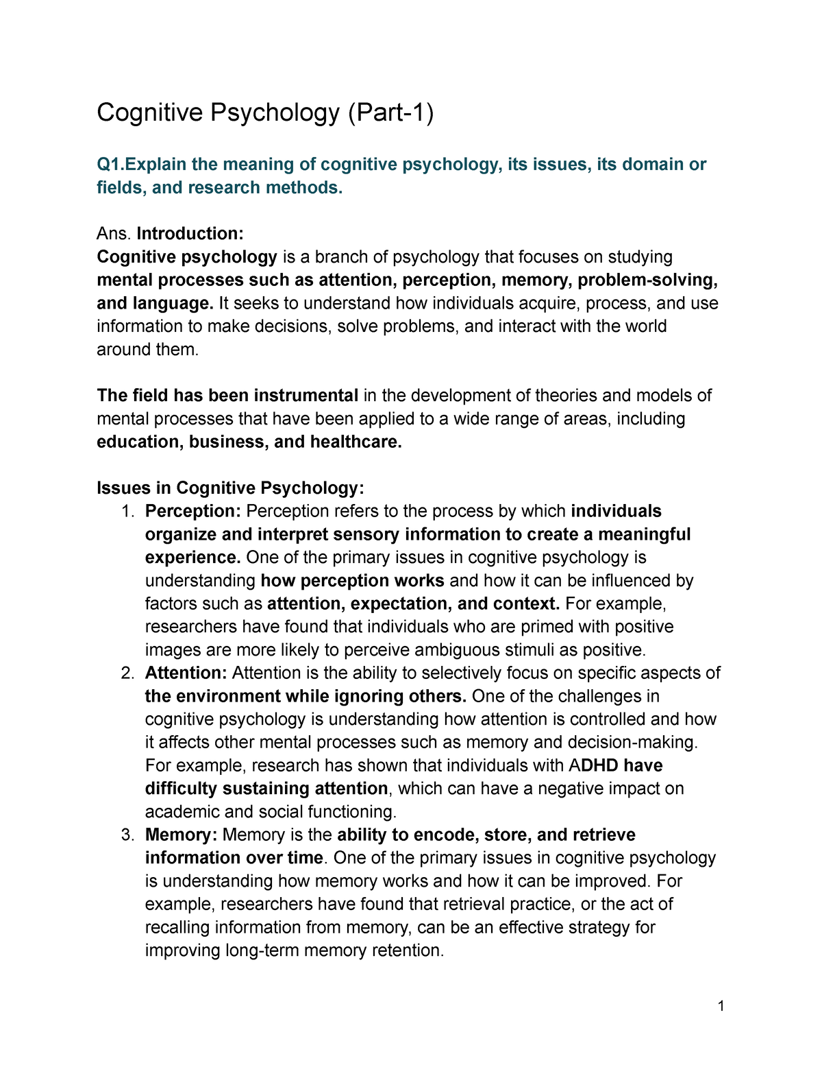 cognitive psychology dissertations