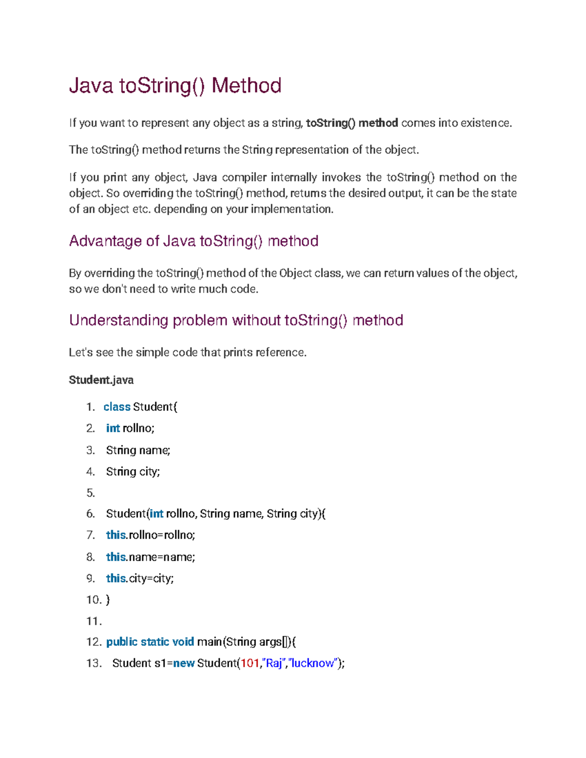 Java to String() Method - Java toString() Method If you want to ...