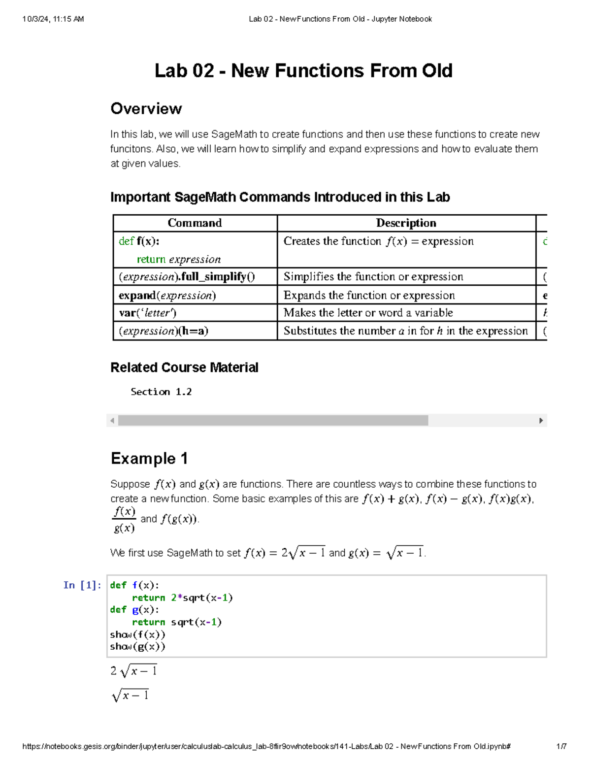 Lab 02 - New Functions From Old - Jupyter Notebook - Lab 02 - New ...