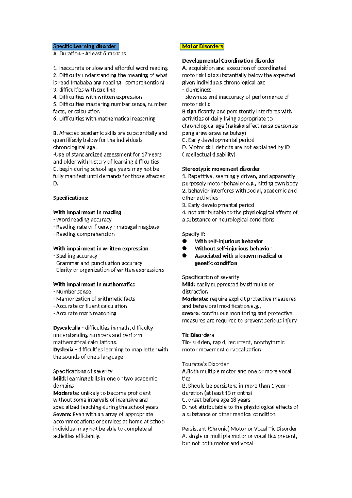 Specific Learning disorder - Duration - Atleast 6 months Inaccurate or ...