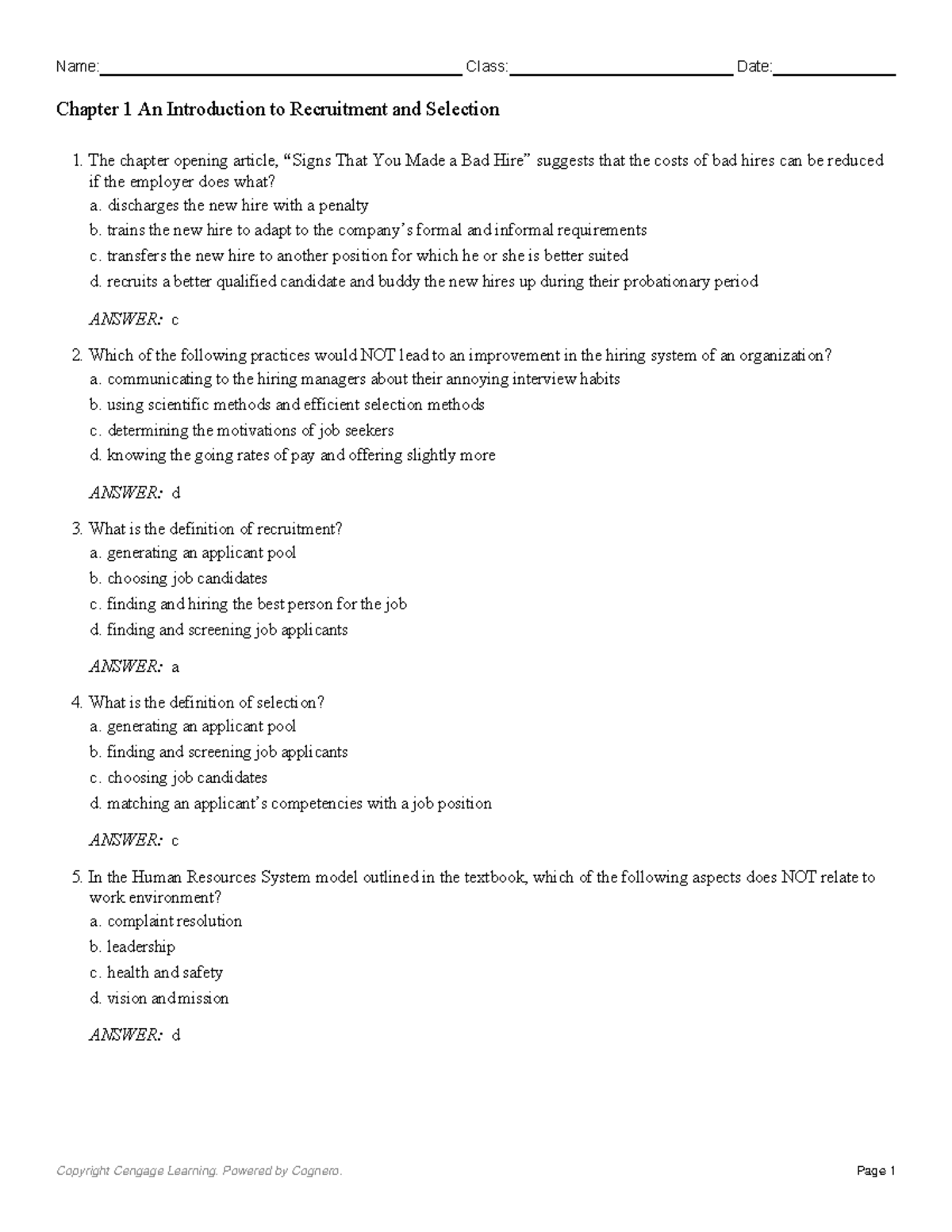 Chapter 1 An Introduction to Recruitment and Selection - 1. The chapter ...
