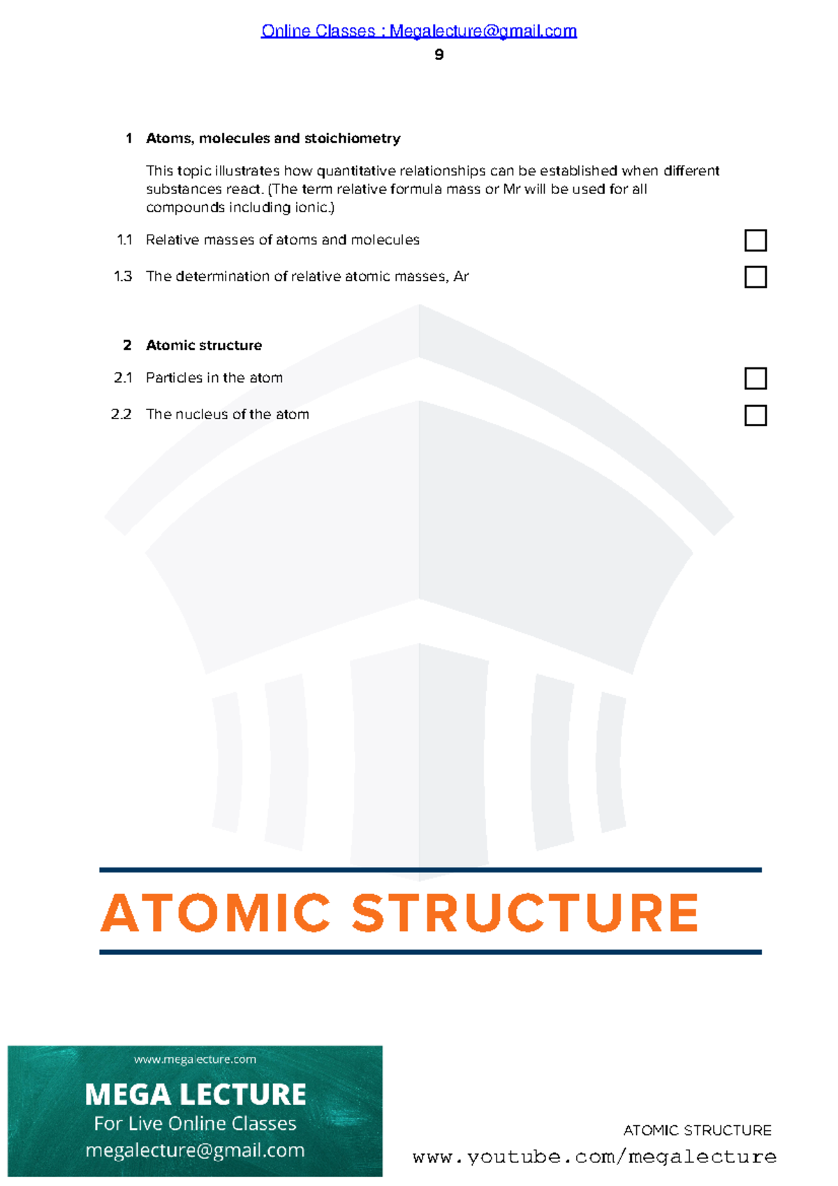 1 Atomic Structure Notes 1 - 1 Atoms, Molecules And Stoichiometry This 