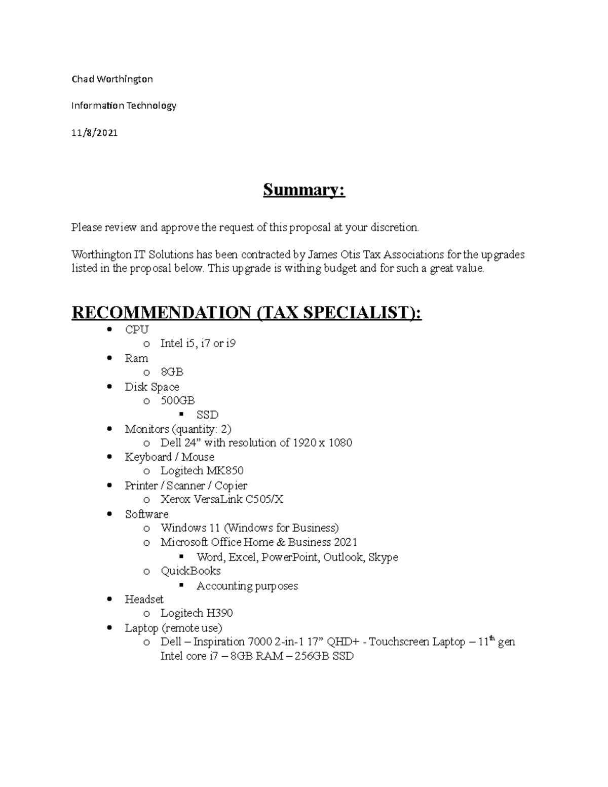 IT200 Project 1 Chad Worthington Information Technology 11/8