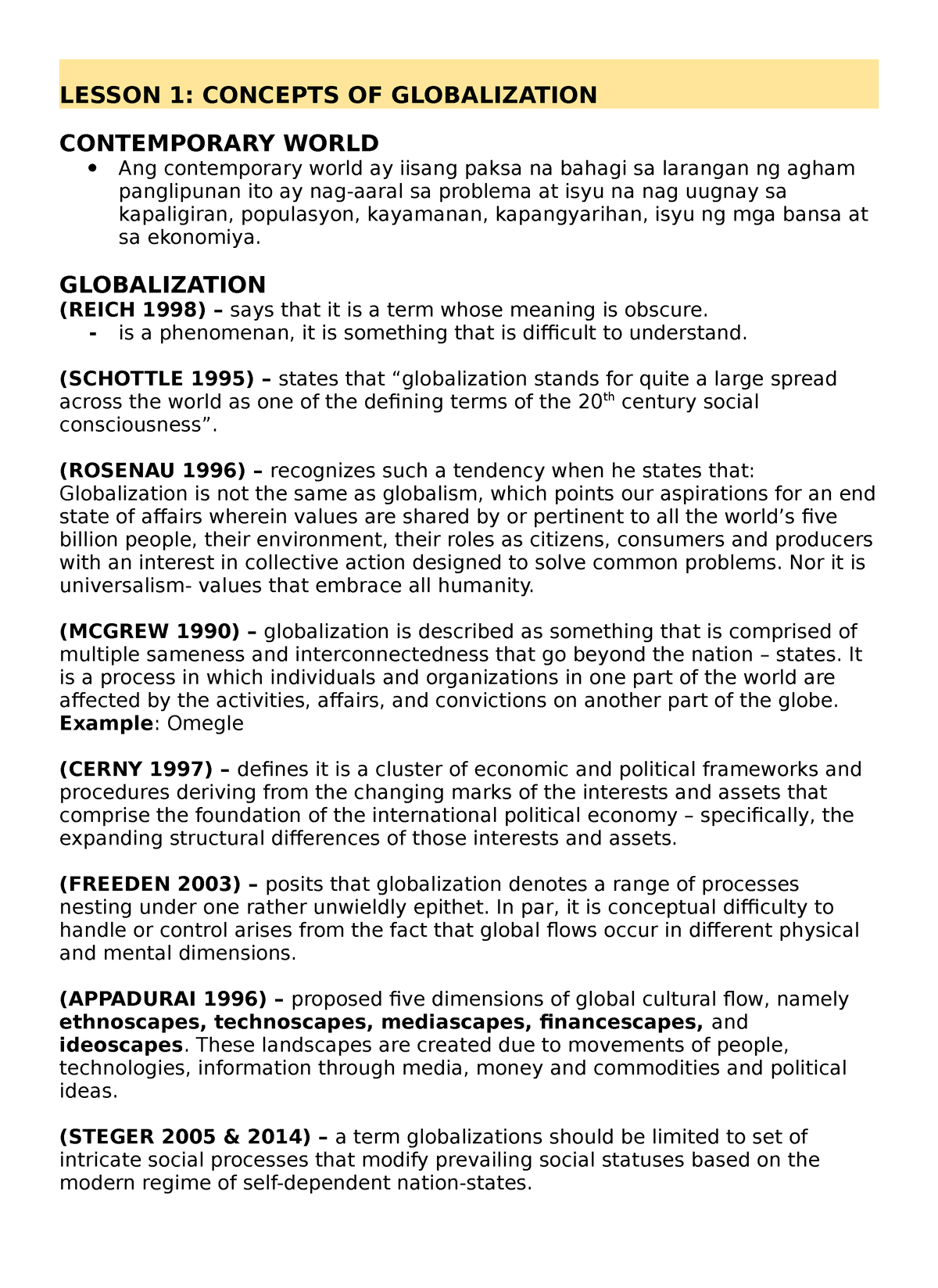 Contemporary- World - LESSON 1: CONCEPTS OF GLOBALIZATION CONTEMPORARY ...