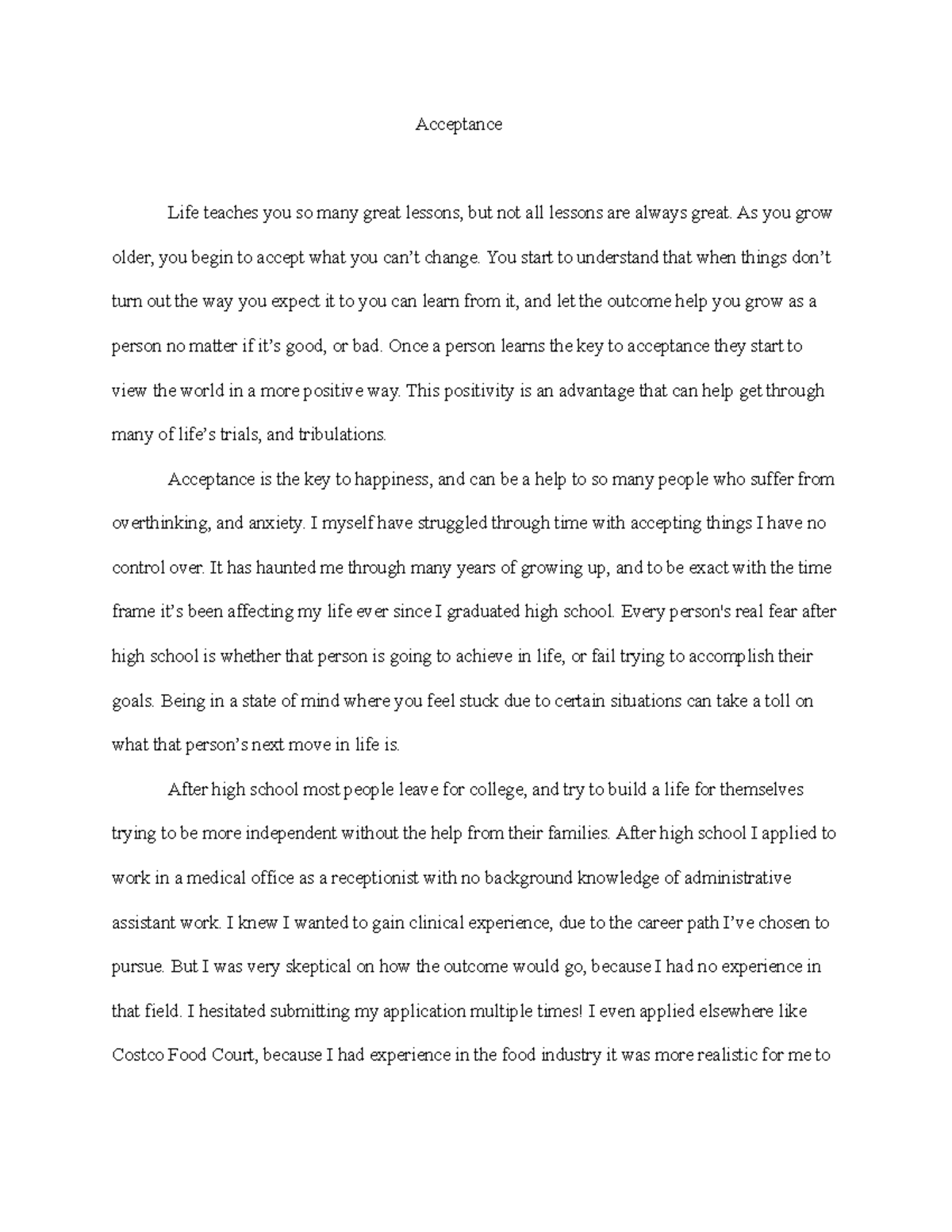 acceptance in life essay