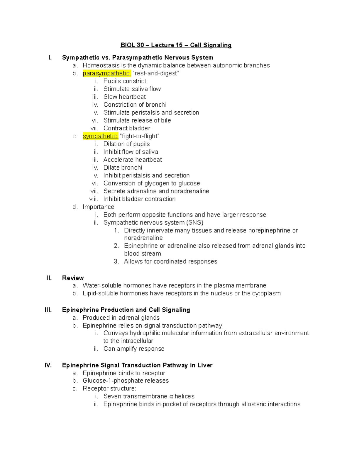BIOL 30 - Lecture 15 - Cell Signaling - BIOL 30 – Lecture 15 – Cell ...