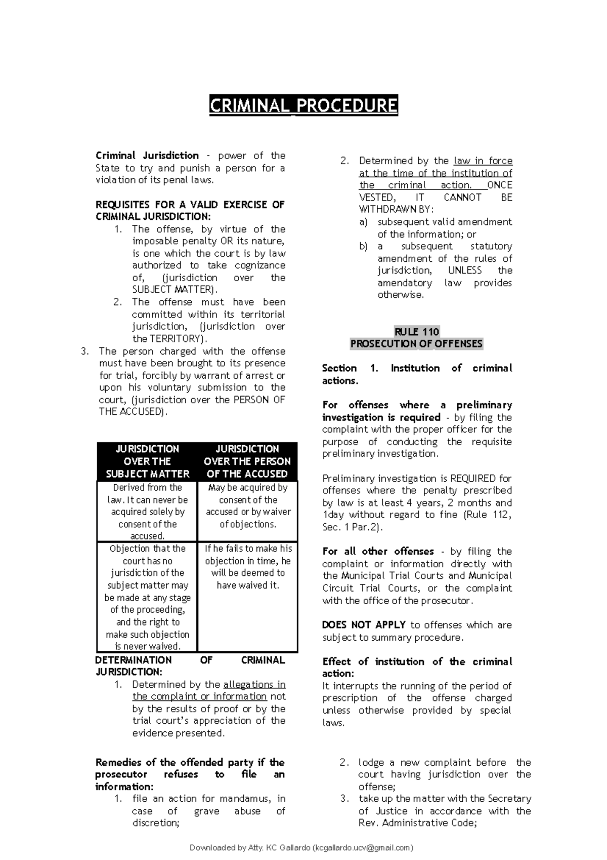 Rule 110 - Criminal Law - CRIMINAL PROCEDURE Criminal Jurisdiction ...