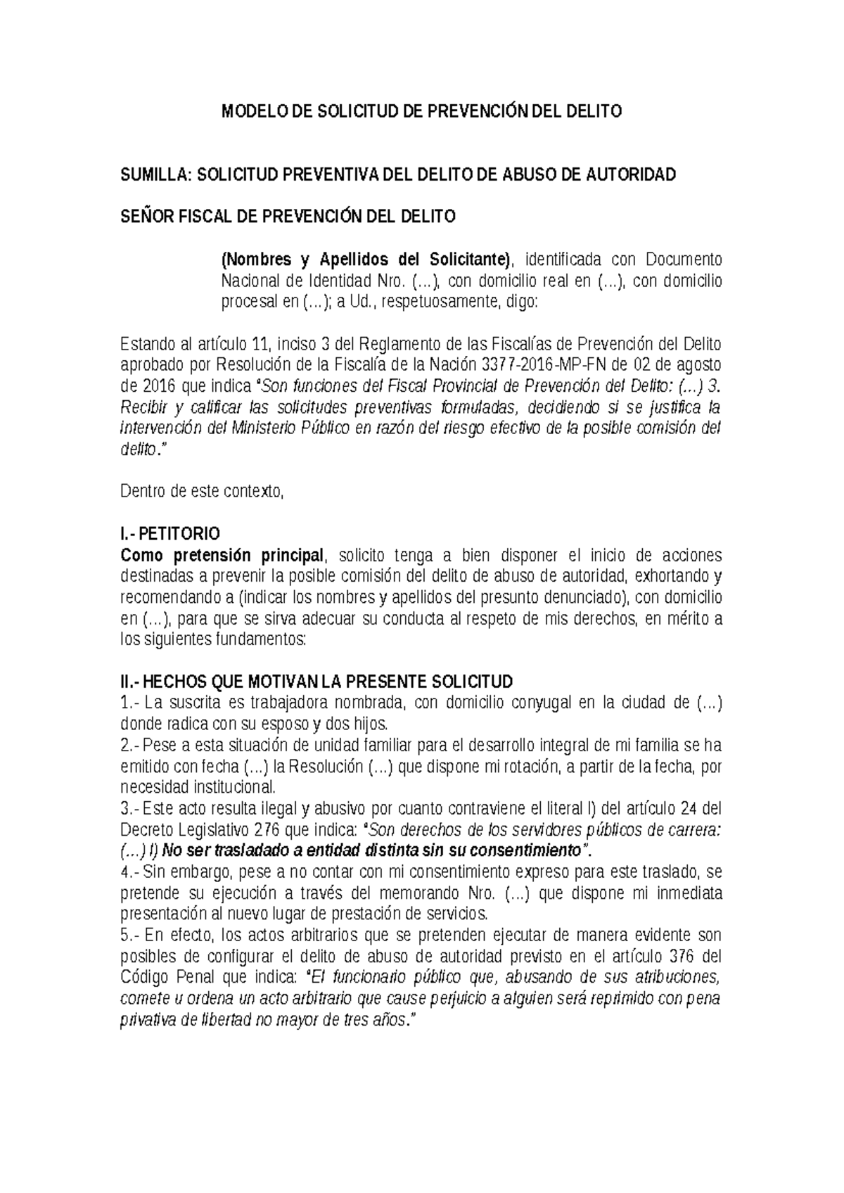 Modelo DE Solicitud DE Prevención DEL Delito - MODELO DE SOLICITUD DE ...
