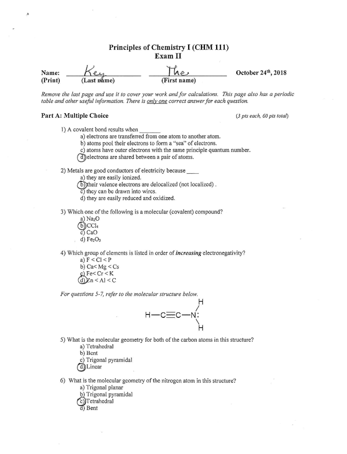 Exam 2 2018 Key - CHM 111 - Studocu
